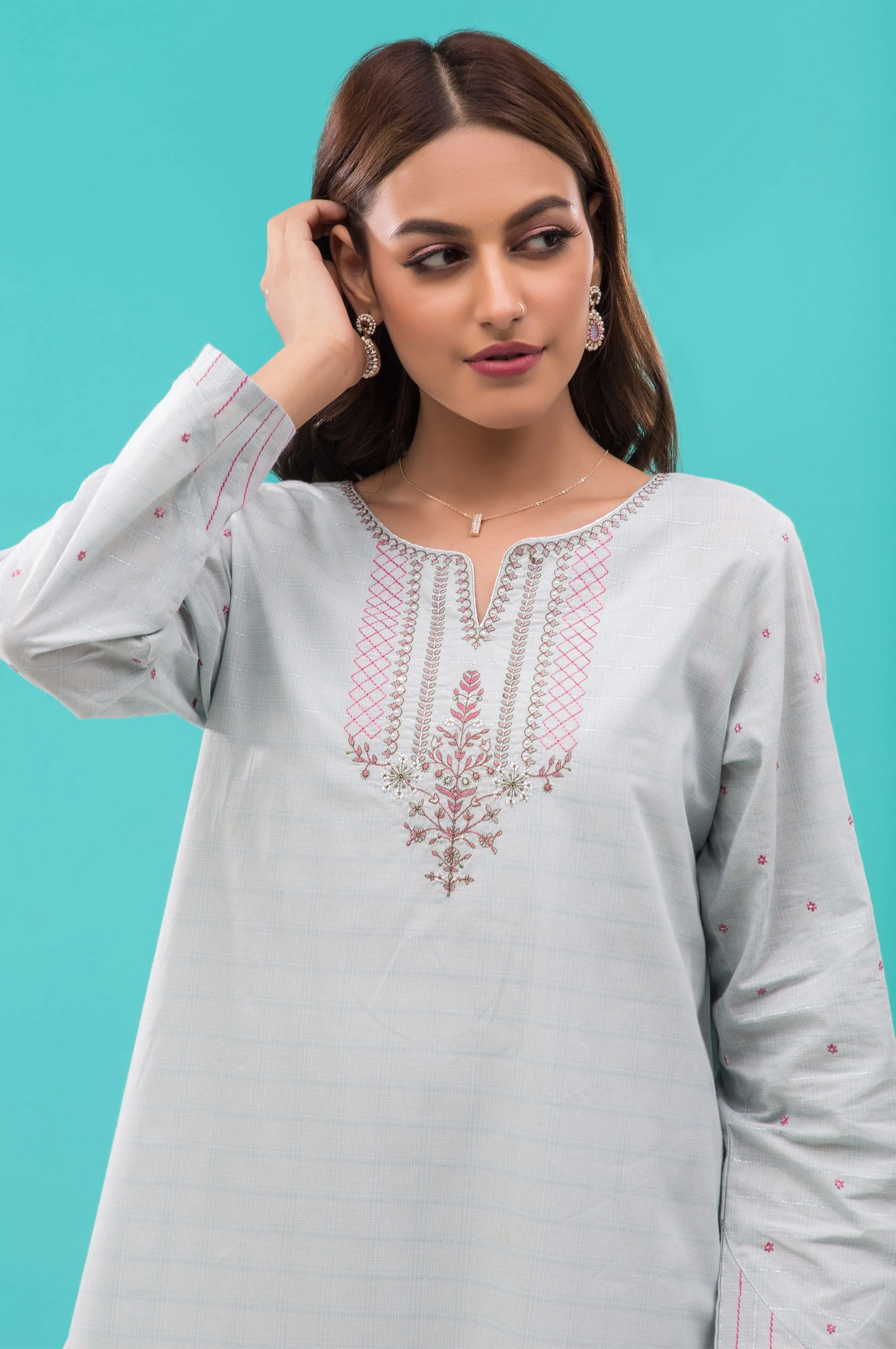 Stitched 1 Piece Embroidered Zari Lawn Shirt - Image 4