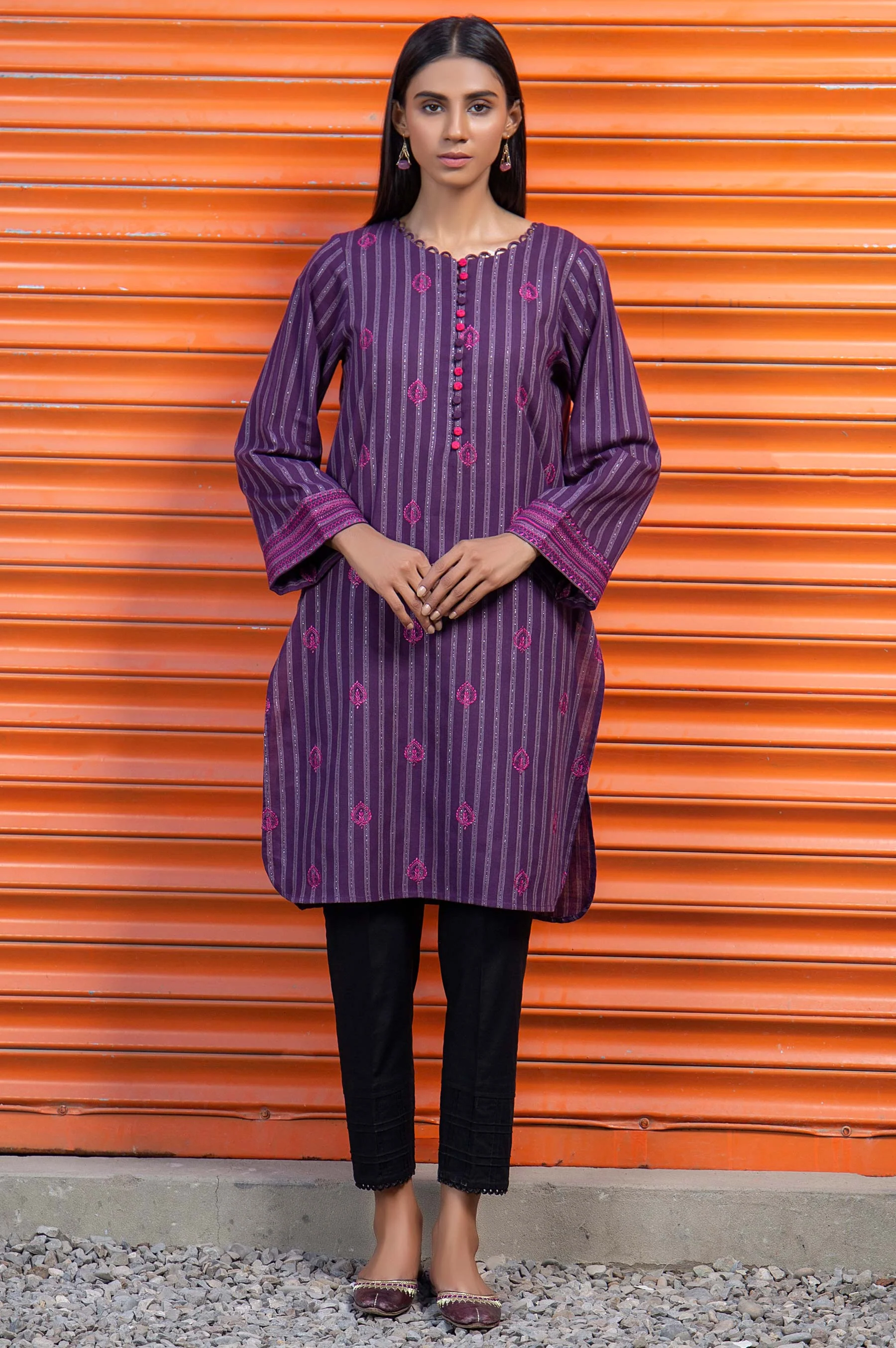 Stitched 1 Piece Embroidered Yarn Dyed Shirt - Image 3