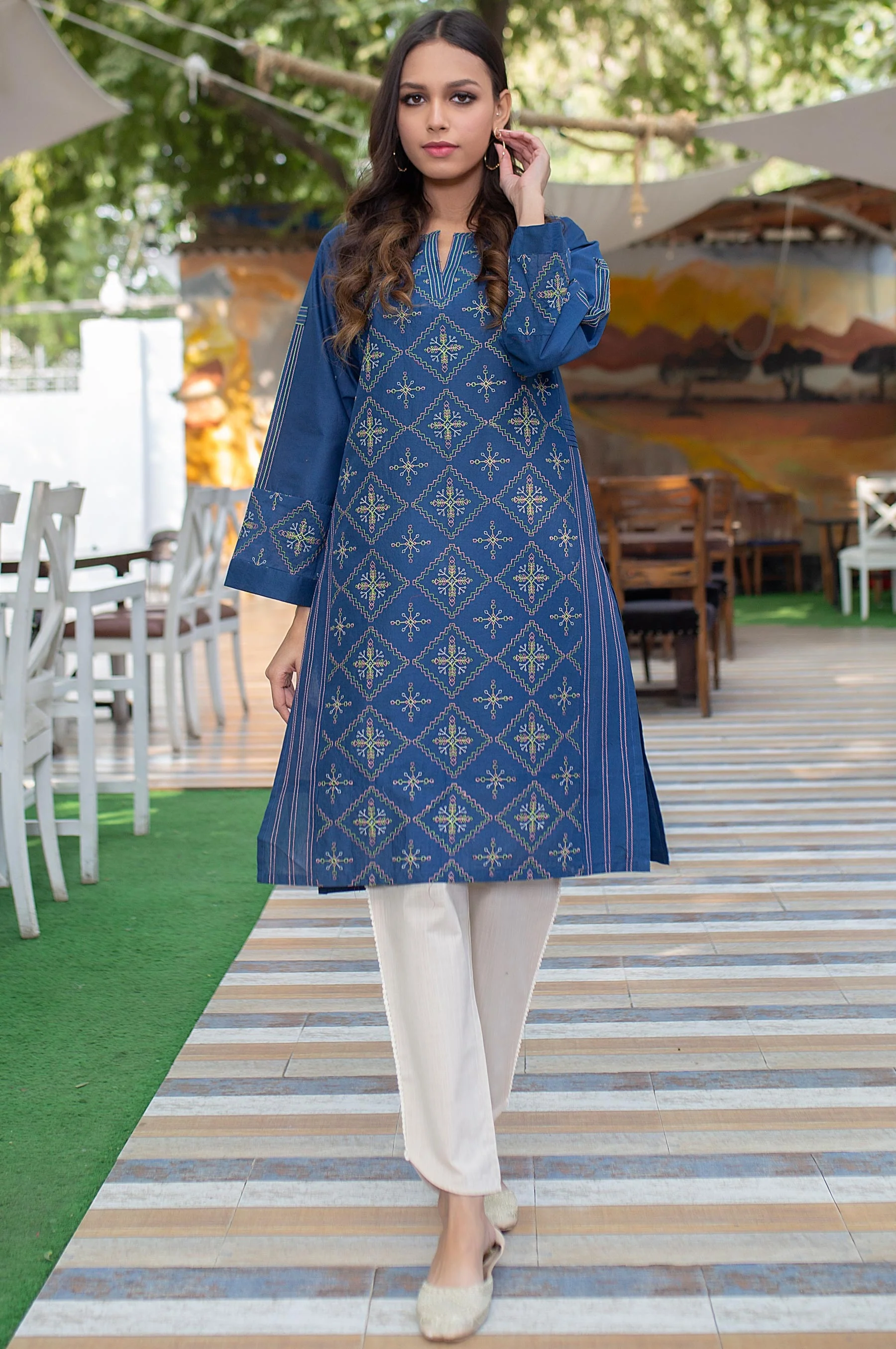 Stitched 1 Piece Embroidered Cambric Shirt - Image 3