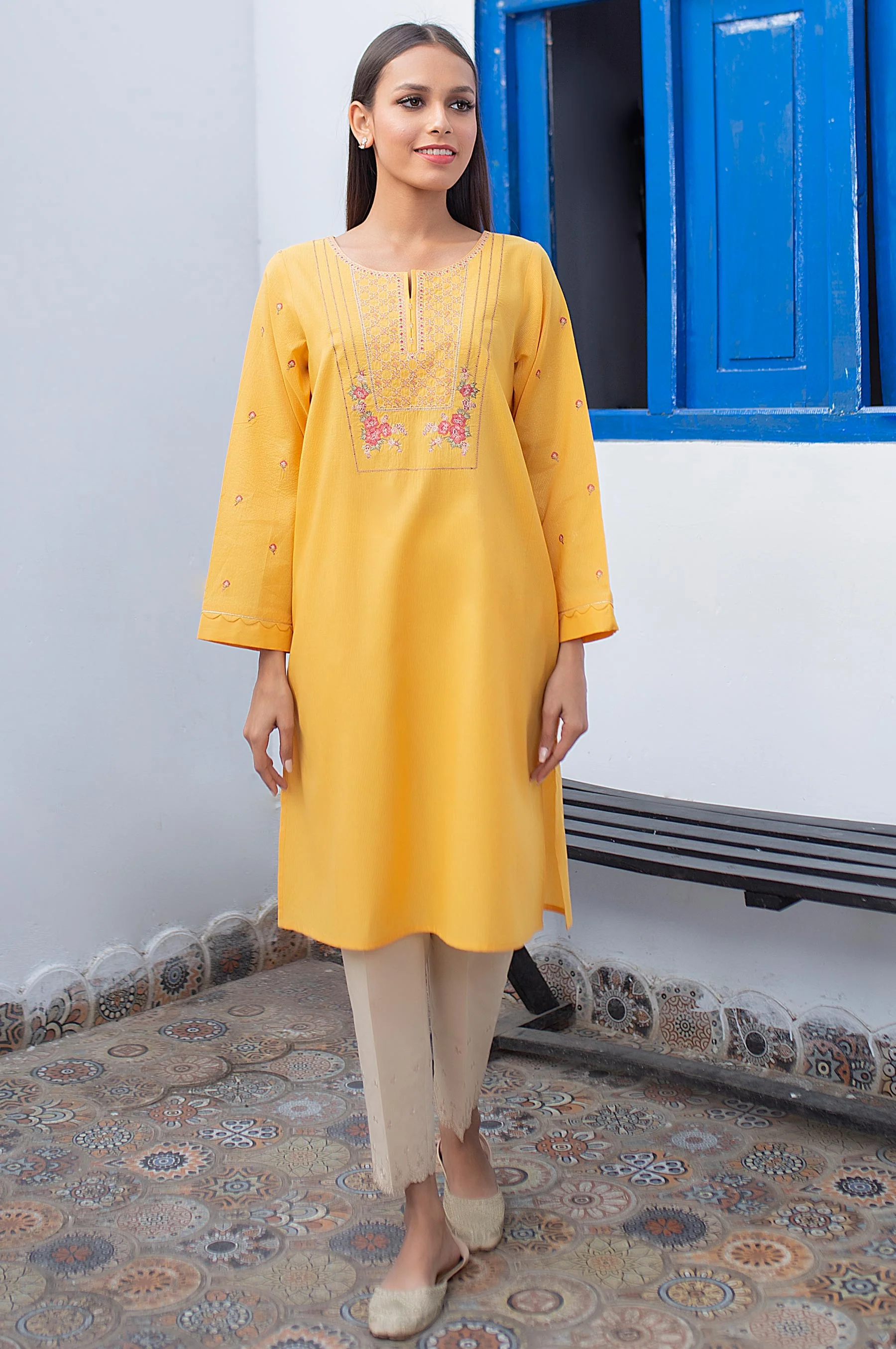 Stitched 1 Piece Embroidered Zari Masoori Shirt - Image 3