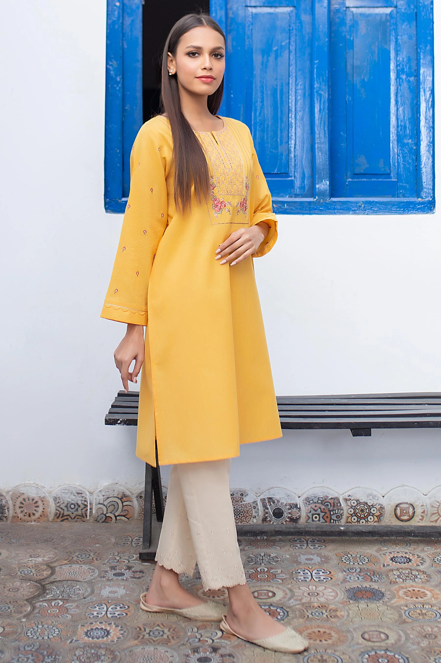 Stitched 1 Piece Embroidered Zari Masoori Shirt - Image 4