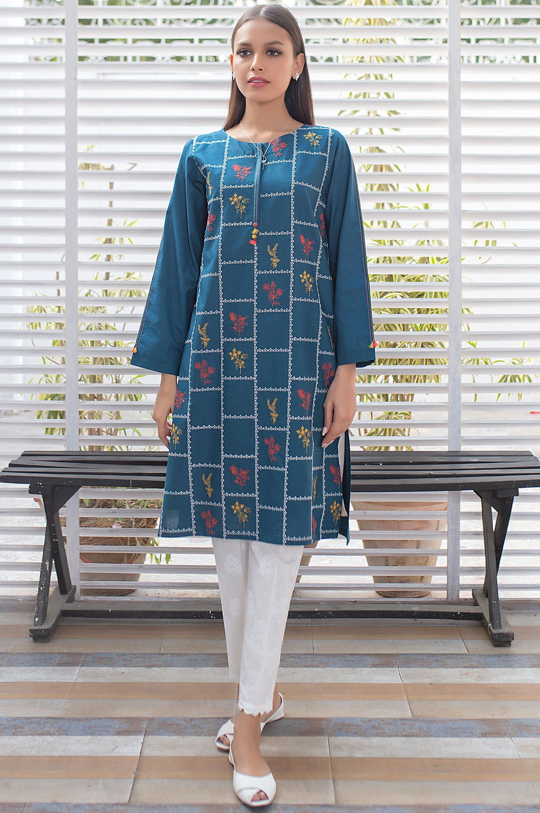 Stitched 1 Piece Embroidered Cambric Shirt - Image 2