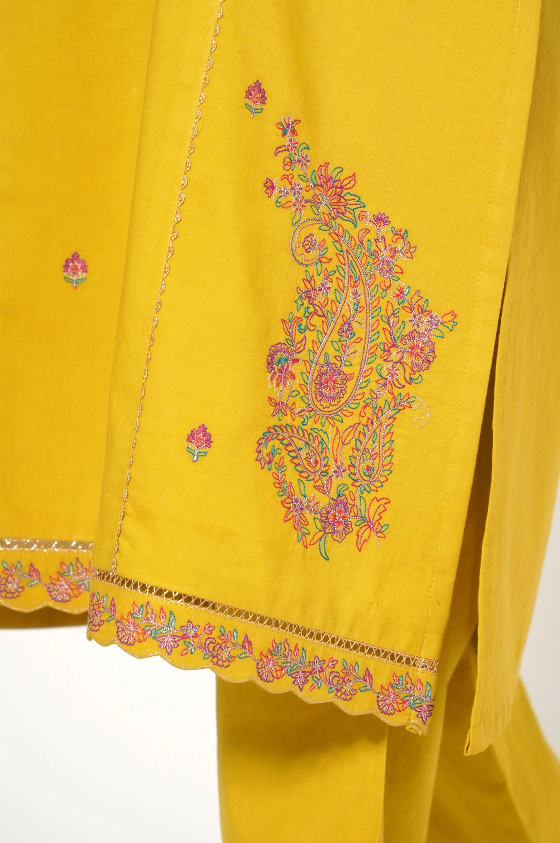 Stitched 1 Piece Embroidered Slub Cambric - Image 3