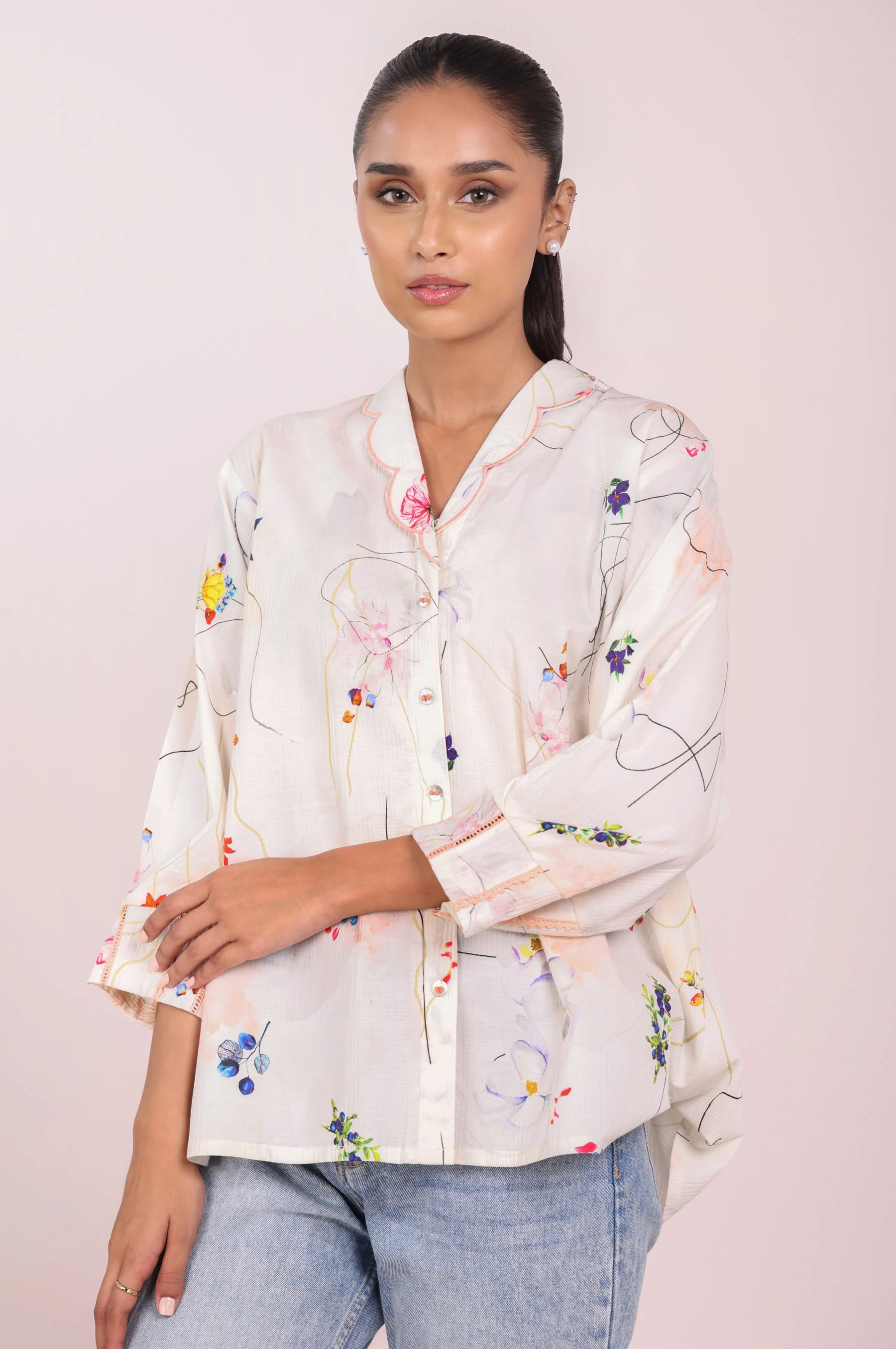 Stitched 1 Piece Embroidered Stylized Fusion Top - Image 6