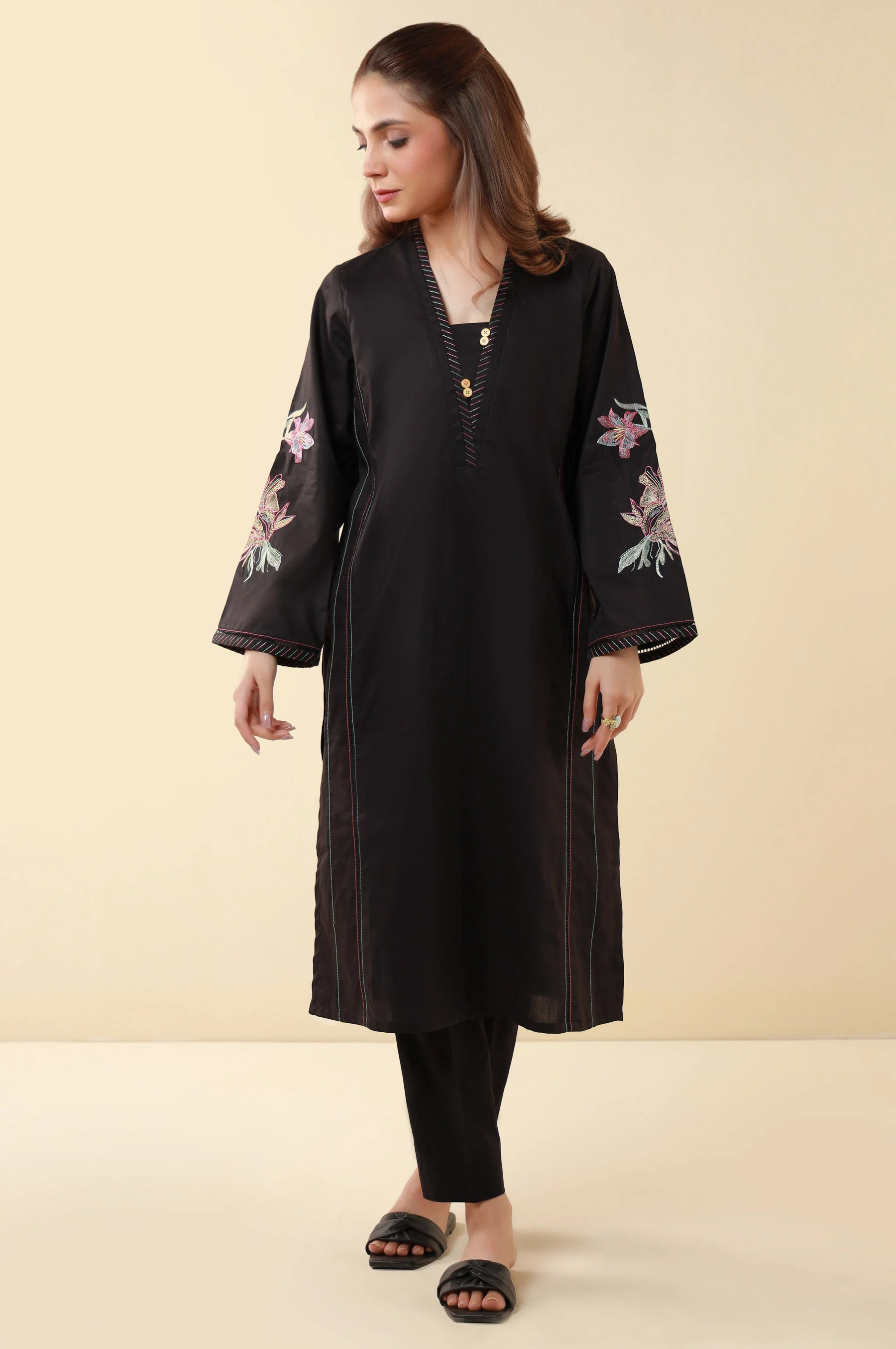 Stitched 1 Piece Embroidered Tencel Shirt