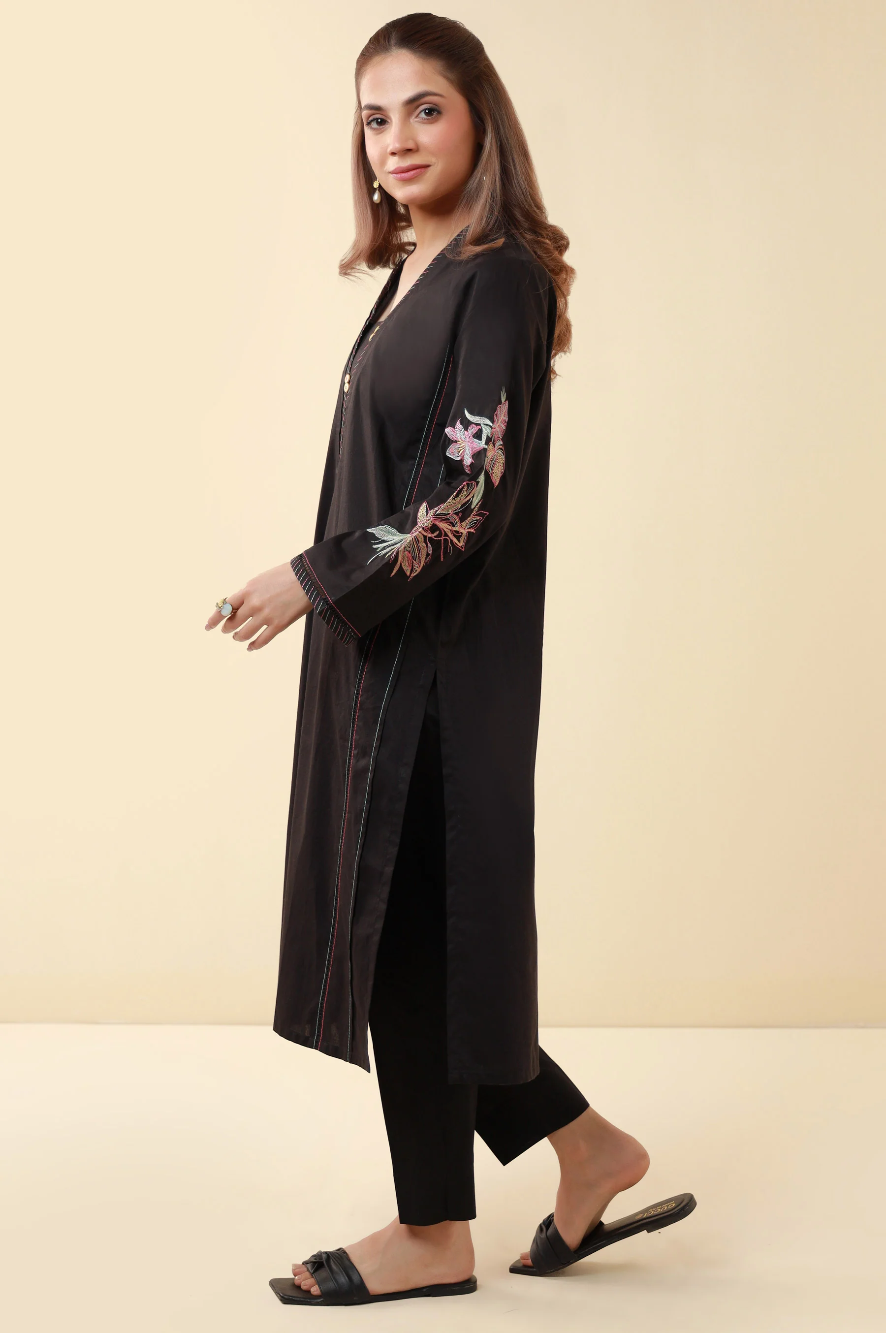 Stitched 1 Piece Embroidered Tencel Shirt - Image 6