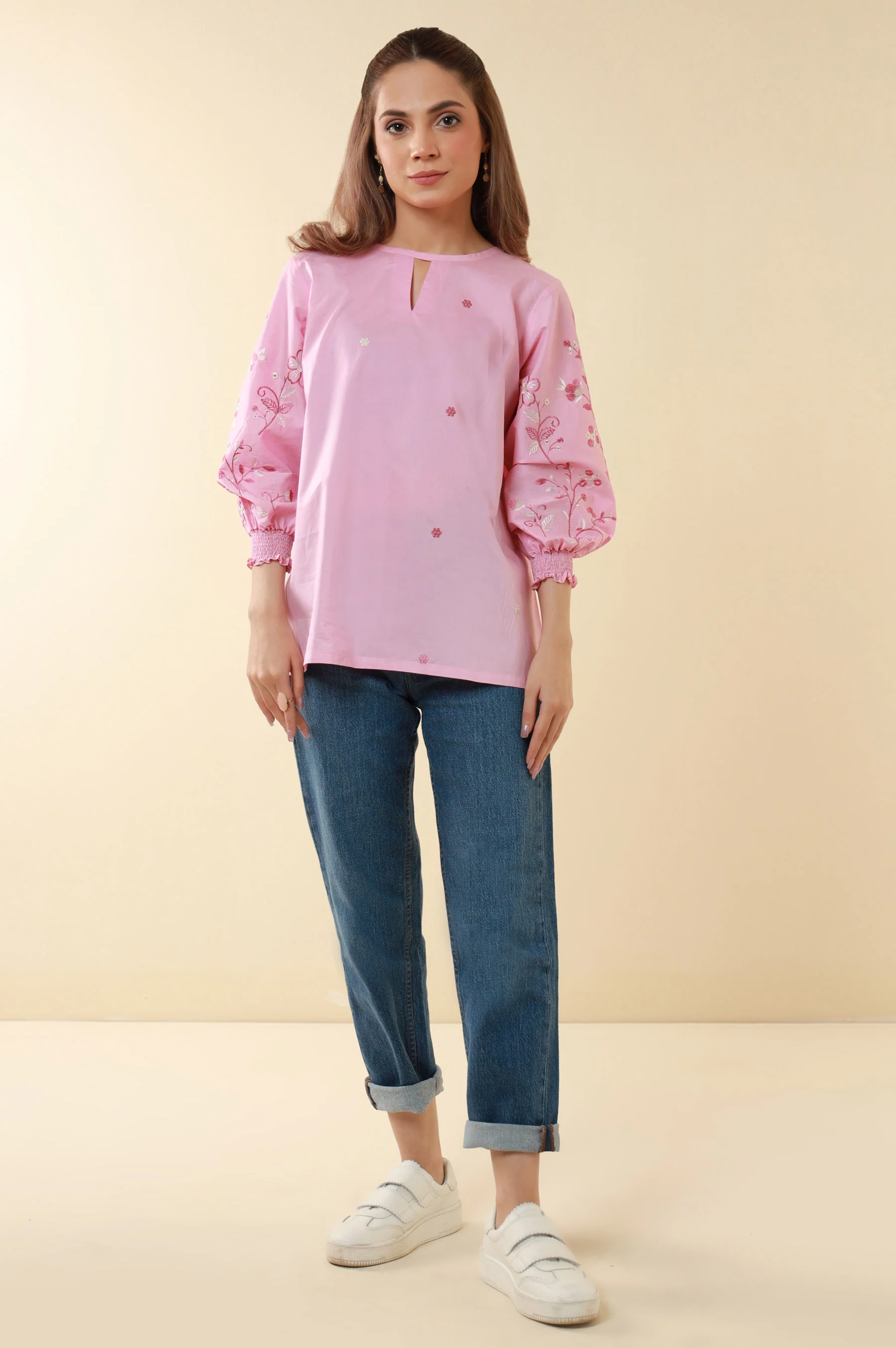 Stitched 1 Piece Embroidered Tencel Top