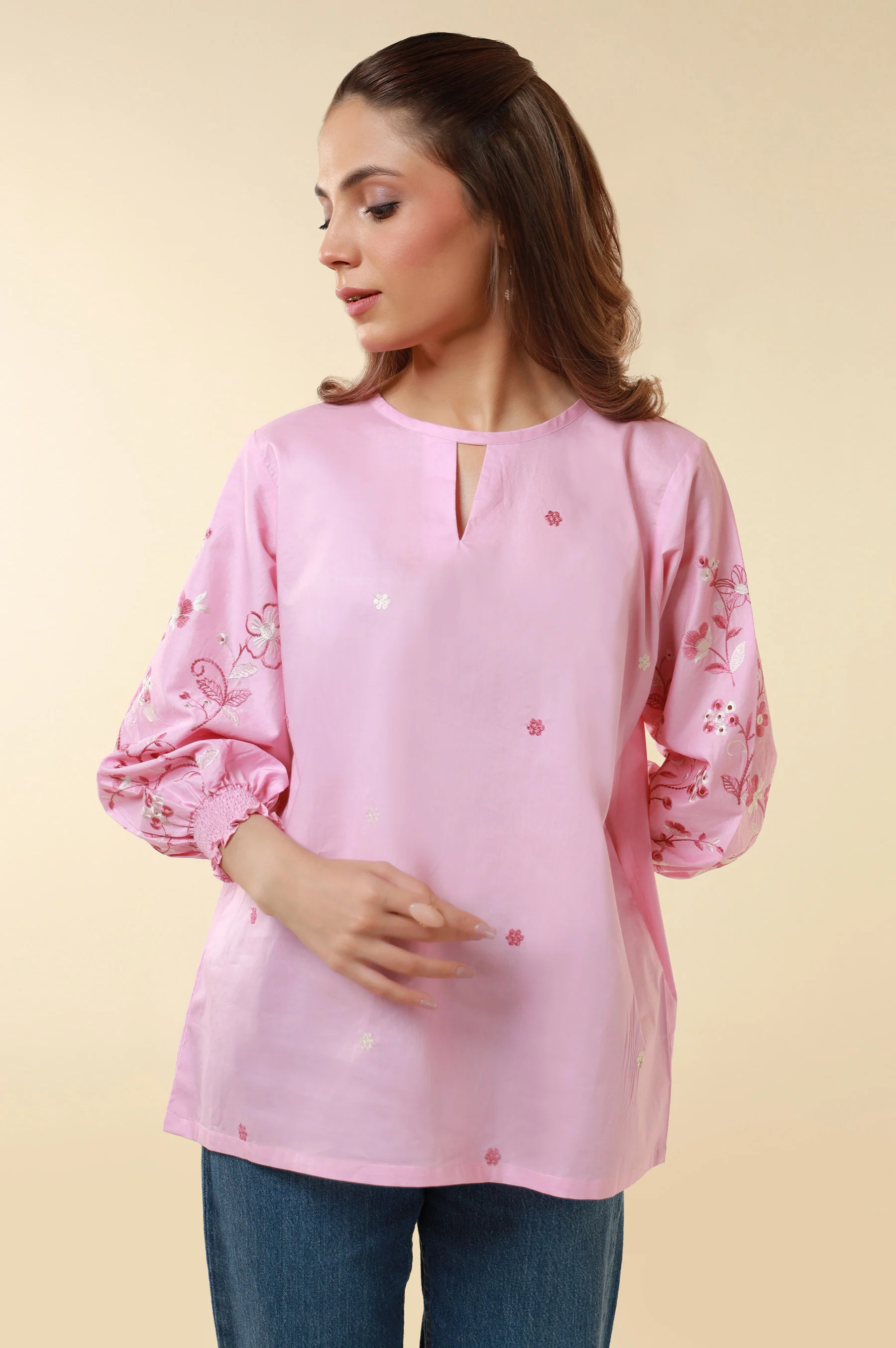 Stitched 1 Piece Embroidered Tencel Top - Image 2