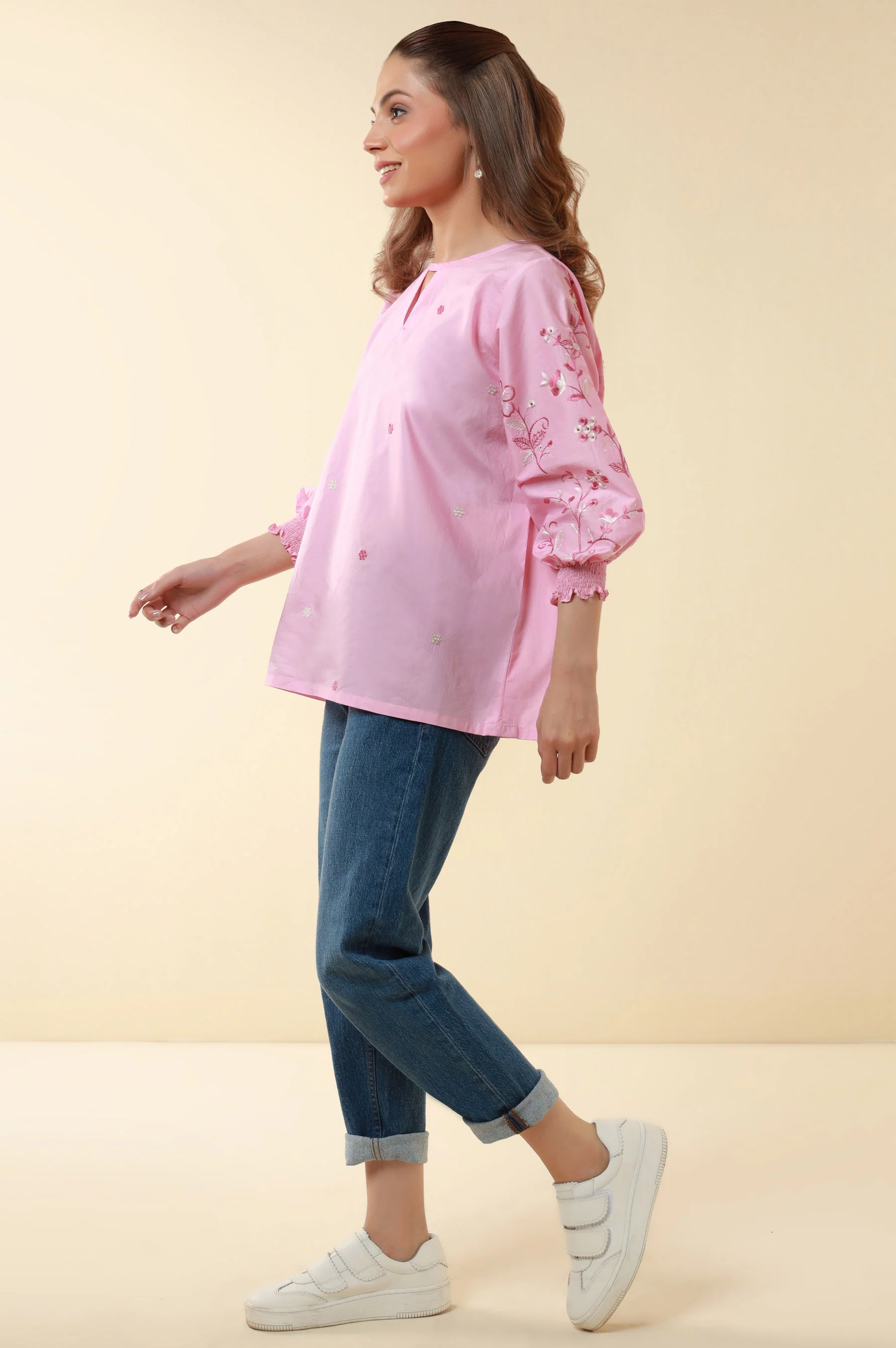 Stitched 1 Piece Embroidered Tencel Top - Image 3