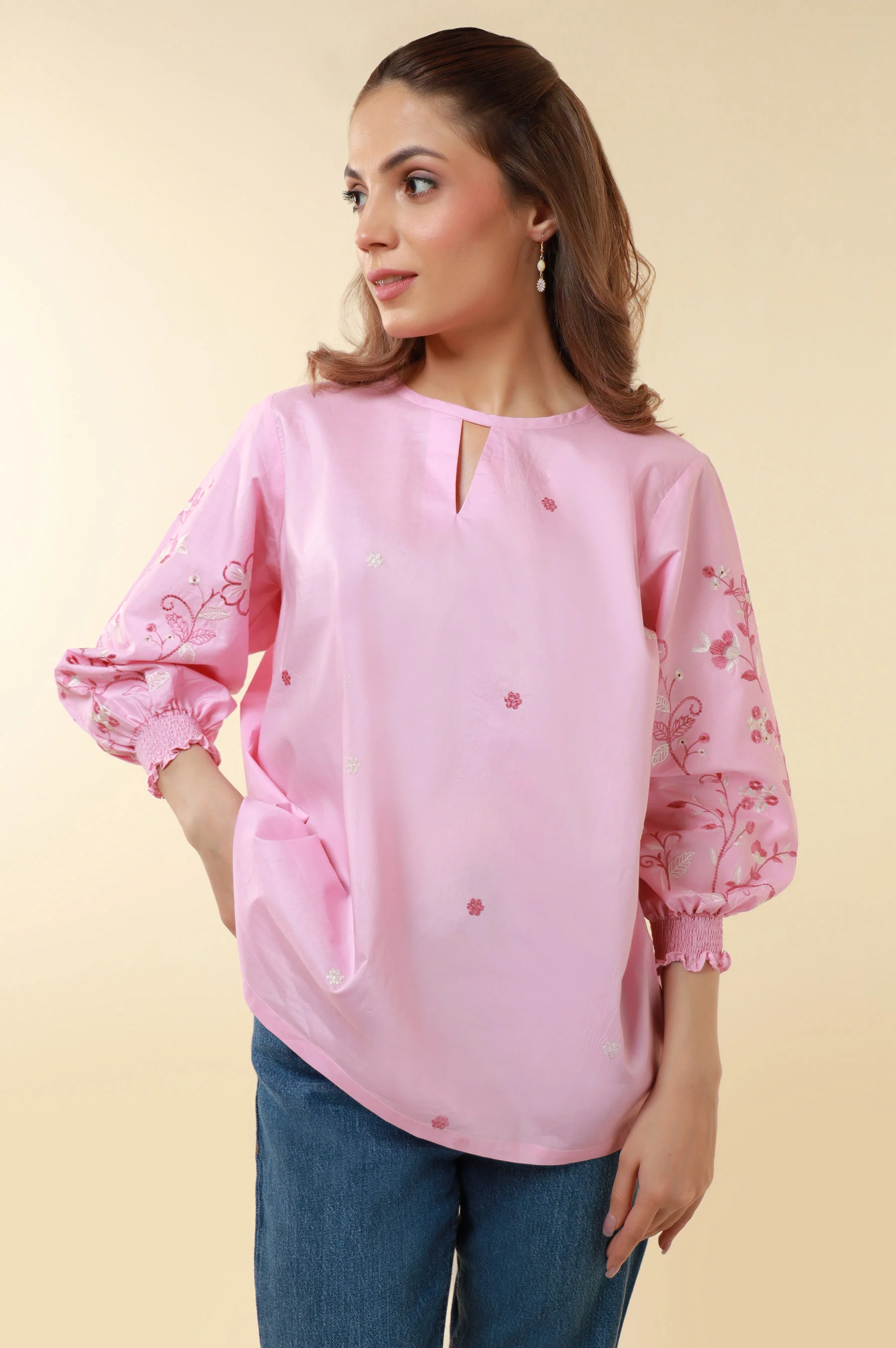 Stitched 1 Piece Embroidered Tencel Top - Image 4