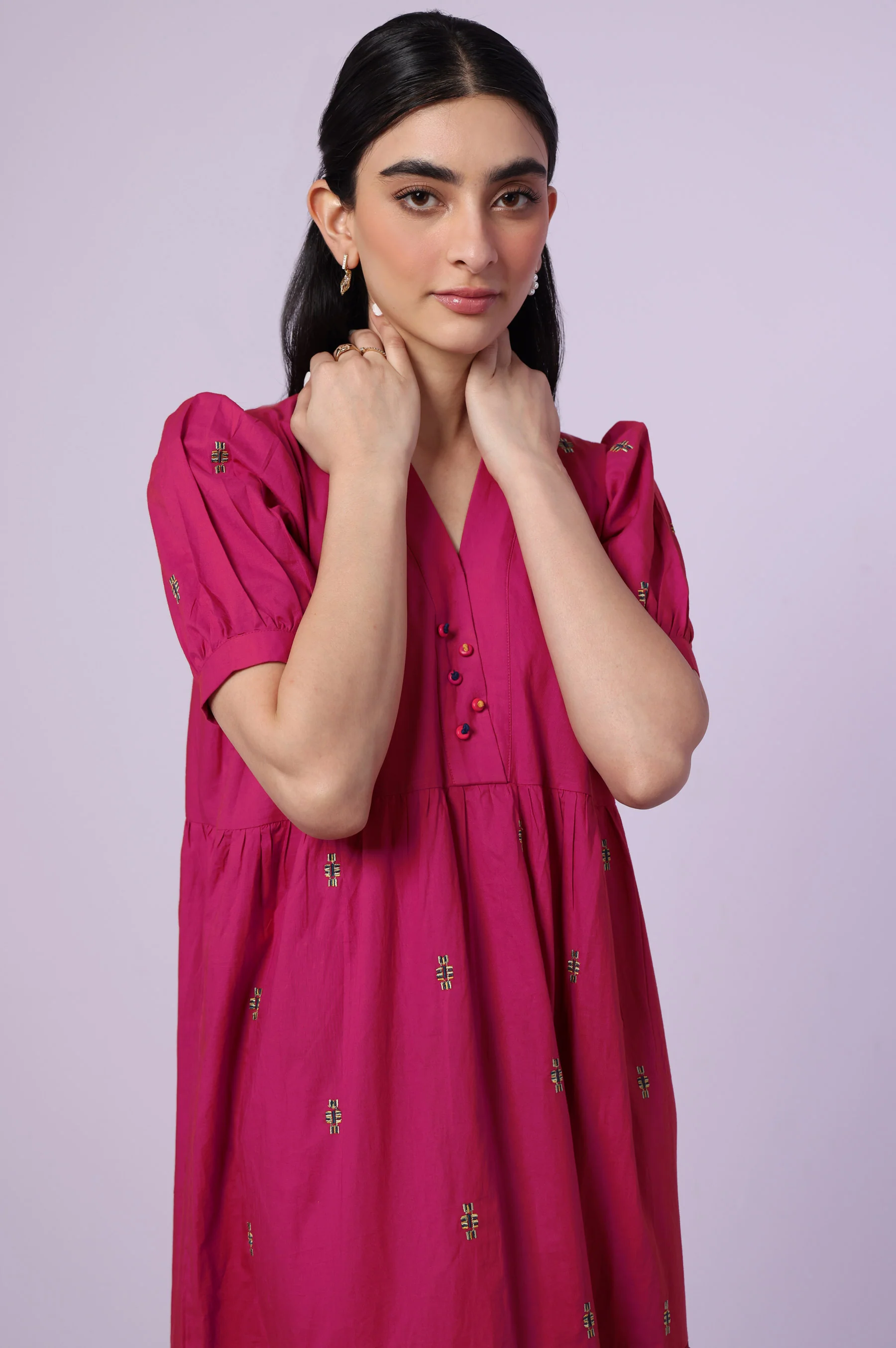 Stitched 1 Piece Embroidered Cambric Long Dress - Image 4