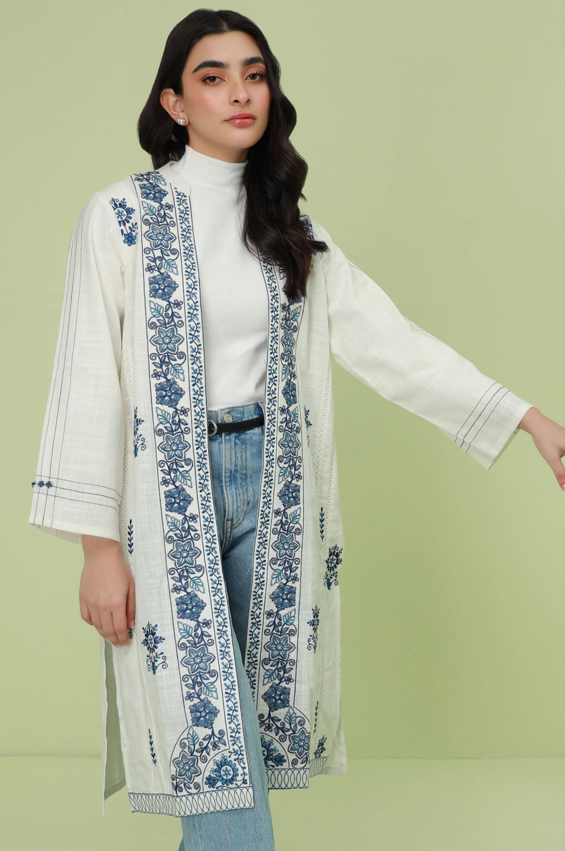 Stitched 1 Piece Embroidered Thai Khaddar Jacket - Image 3