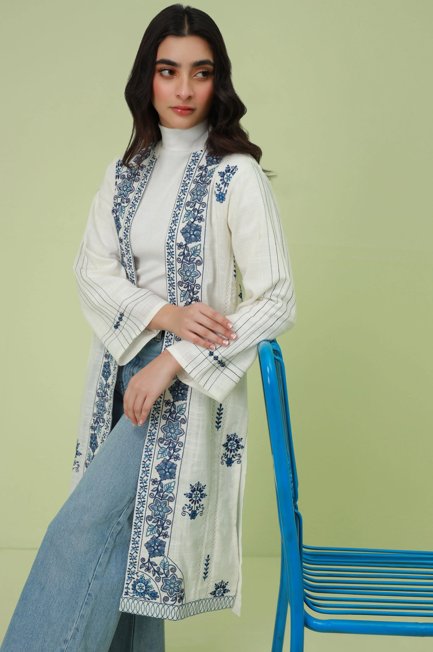 Stitched 1 Piece Embroidered Thai Khaddar Jacket - Image 6
