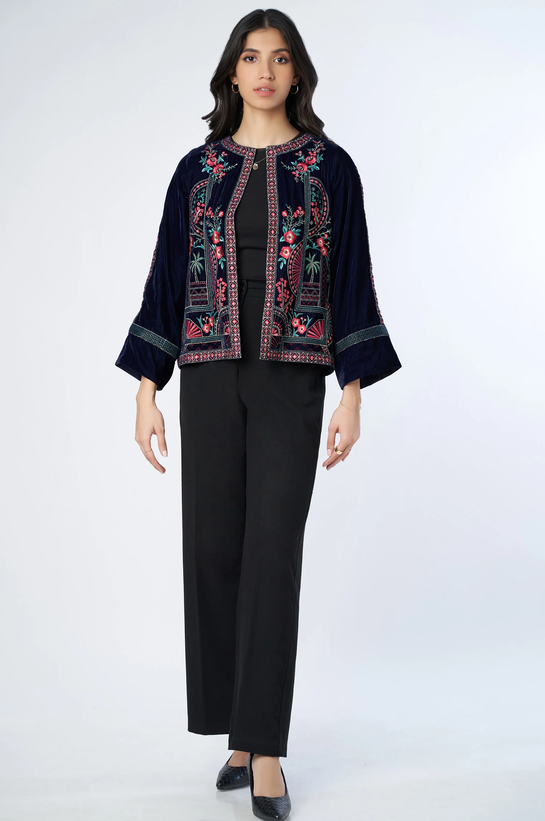Stitched 1 Piece Embroidered Velvet Jacket