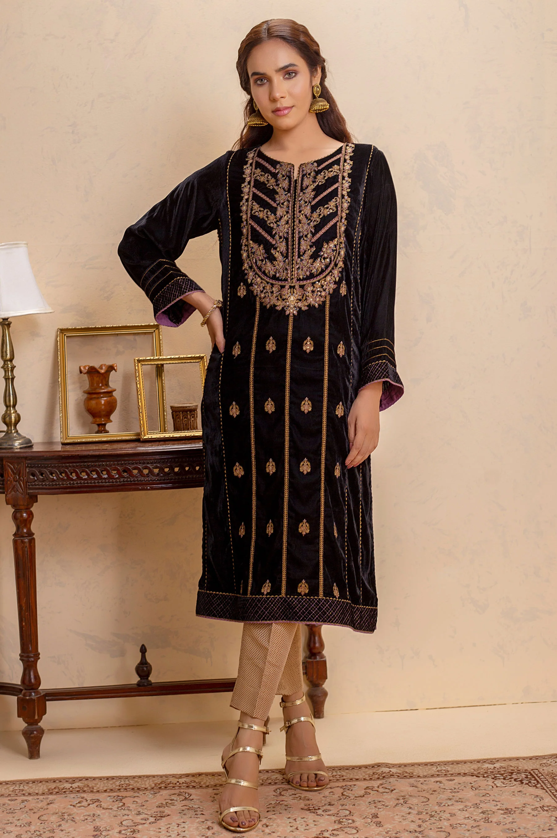 Stitched 1 Piece Velvet Embroidered Shirt