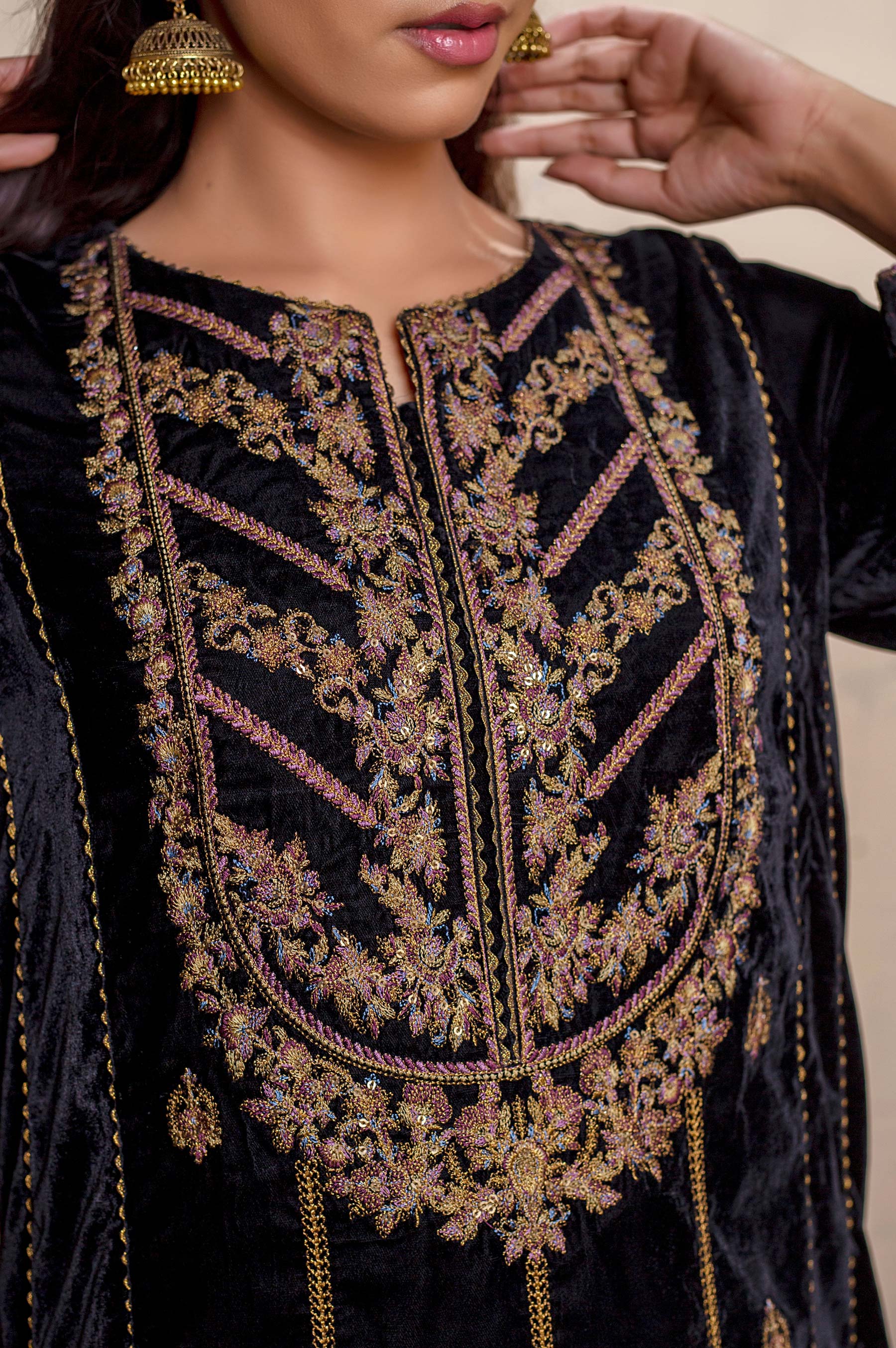 Stitched 1 Piece Velvet Embroidered Shirt - Image 6