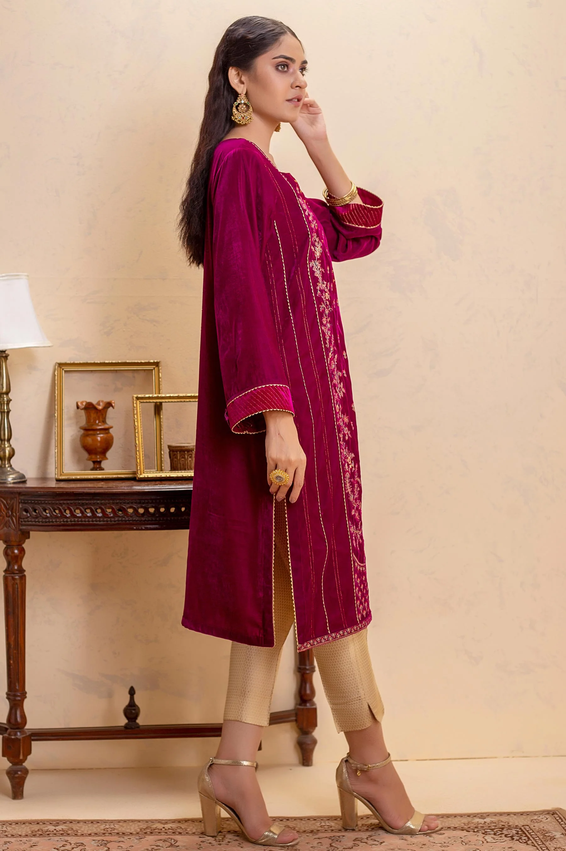 Stitched 1 Piece Velvet Embroidered Shirt - Image 2