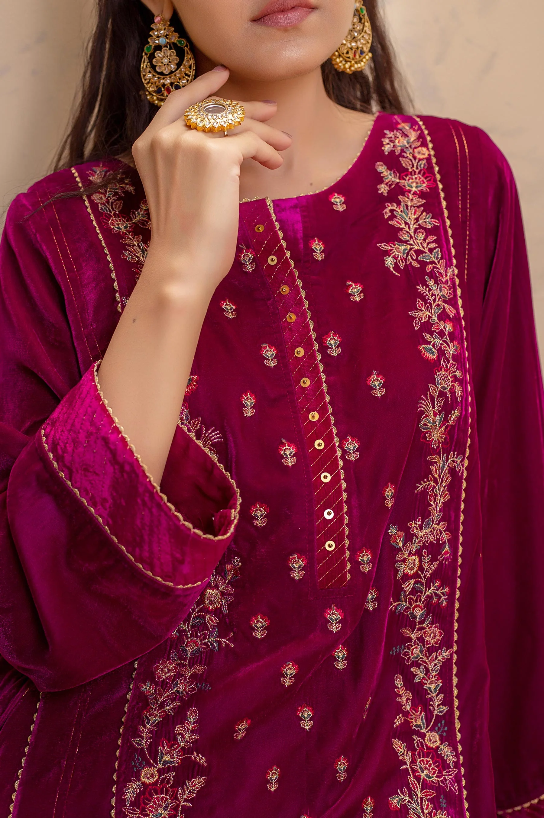 Stitched 1 Piece Velvet Embroidered Shirt - Image 5