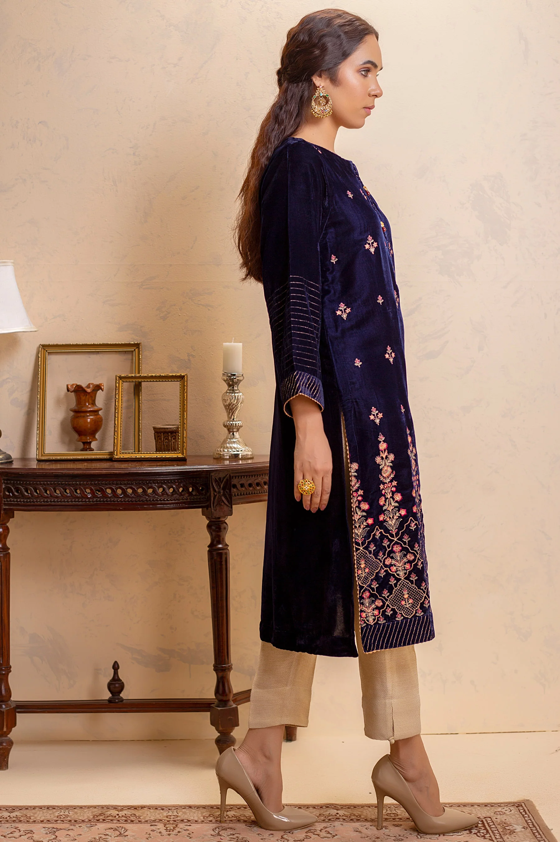 Stitched 1 Piece Velvet Embroidered Shirt - Image 2