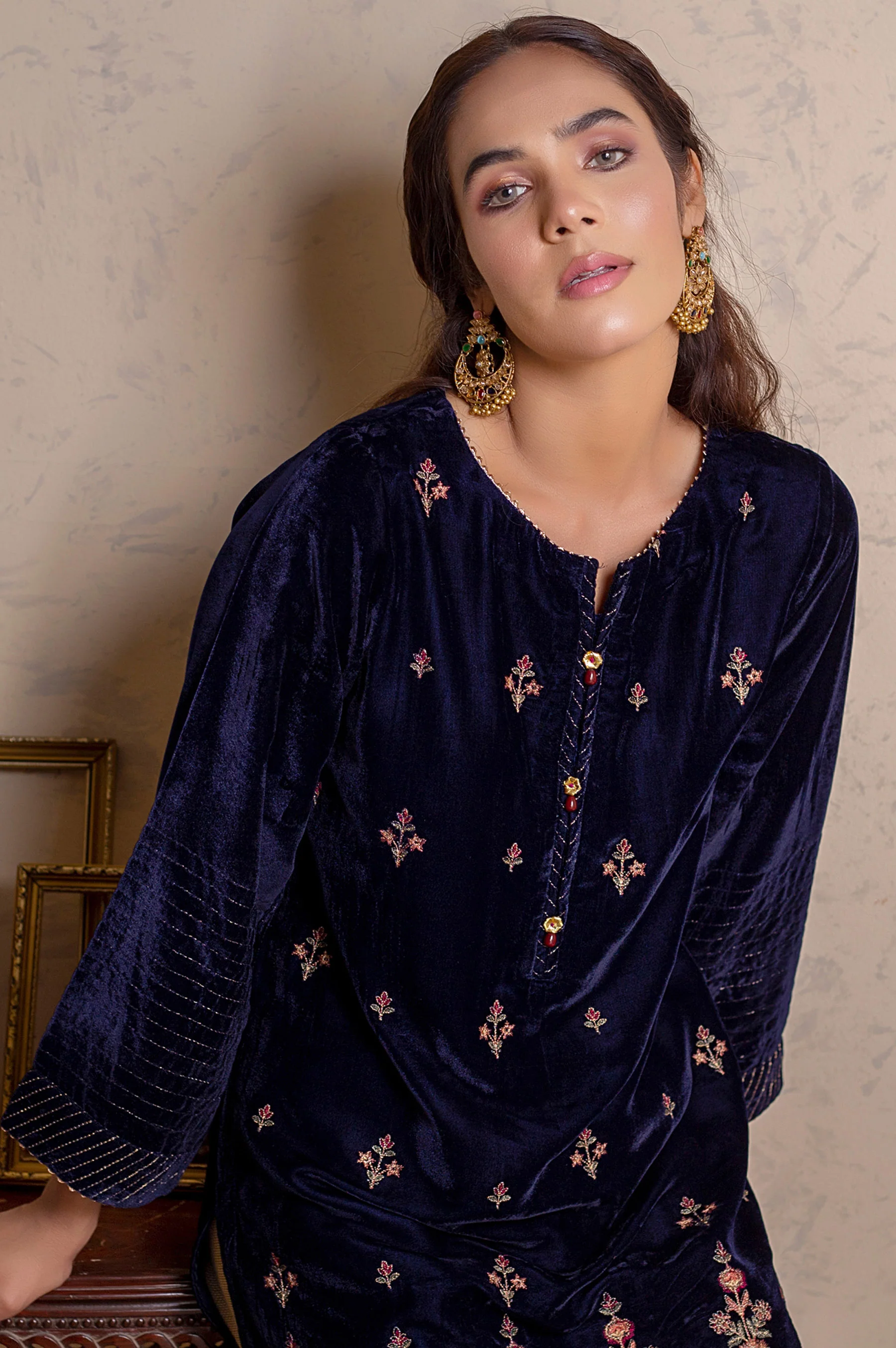 Stitched 1 Piece Velvet Embroidered Shirt - Image 5