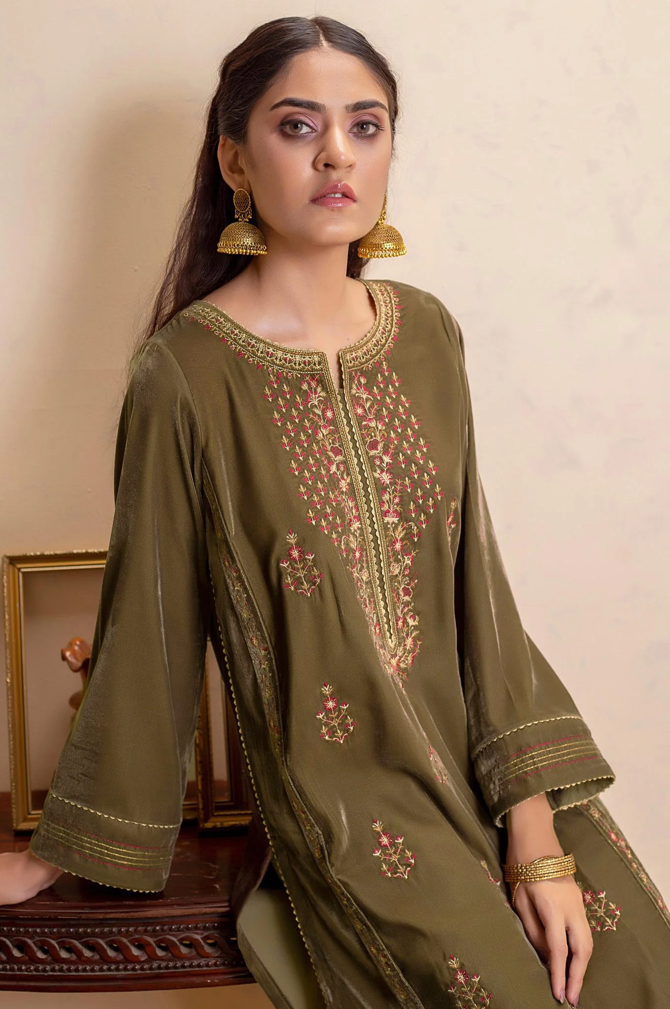 Stitched 1 Piece Velvet Embroidered Shirt