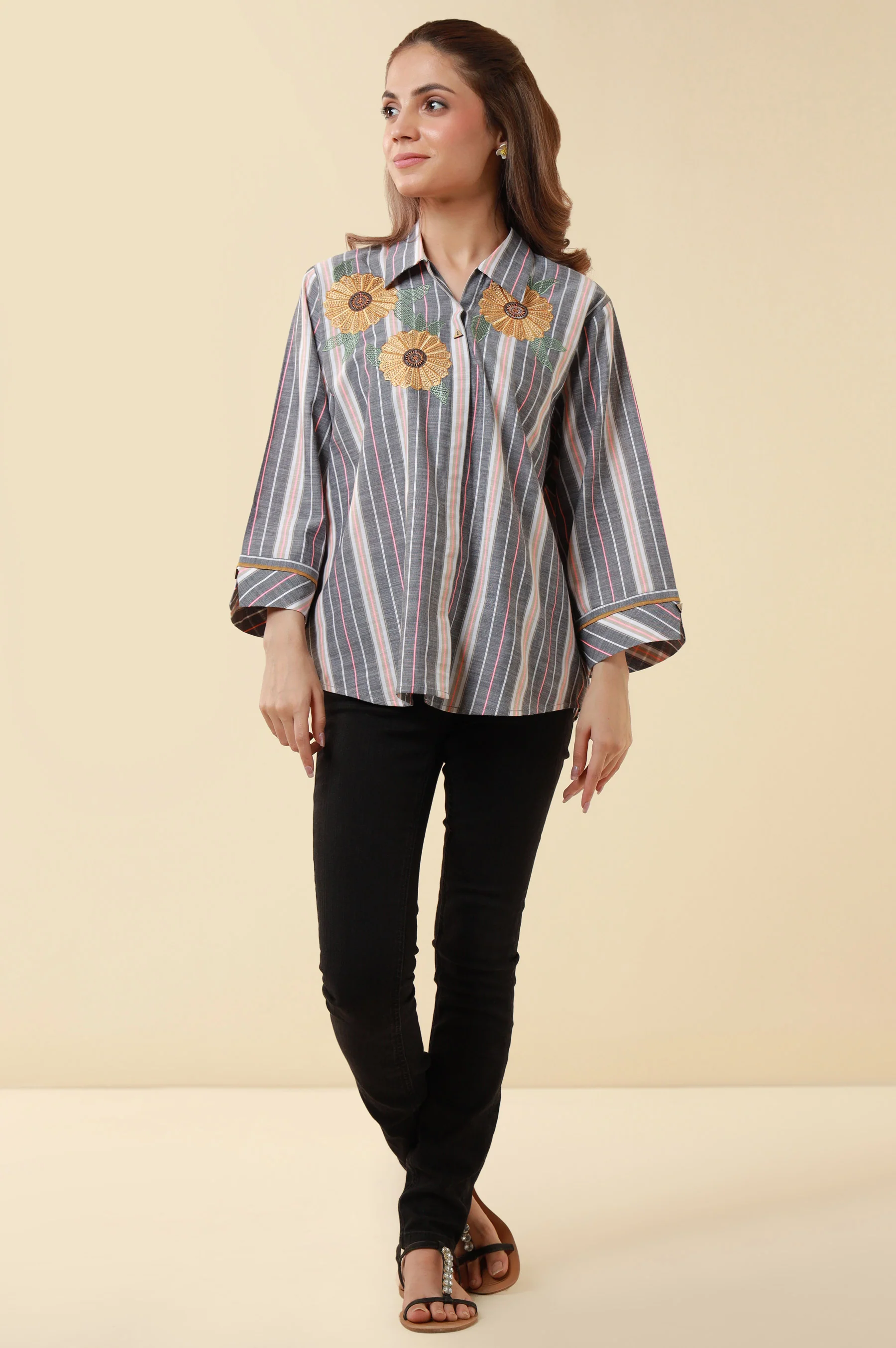 Stitched 1 Piece Embroidered Yarn Dyed Fusion Top