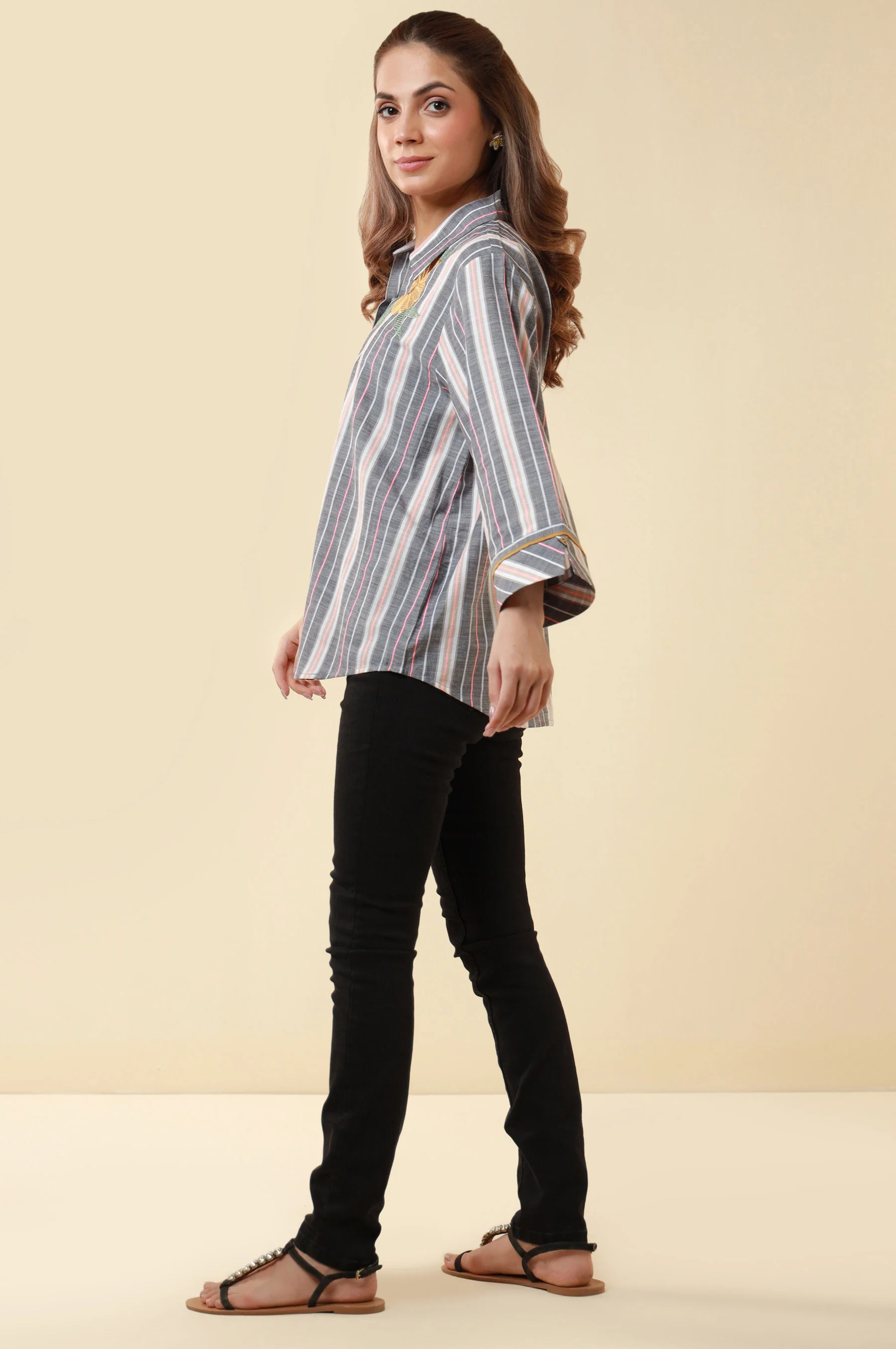 Stitched 1 Piece Embroidered Yarn Dyed Fusion Top - Image 5