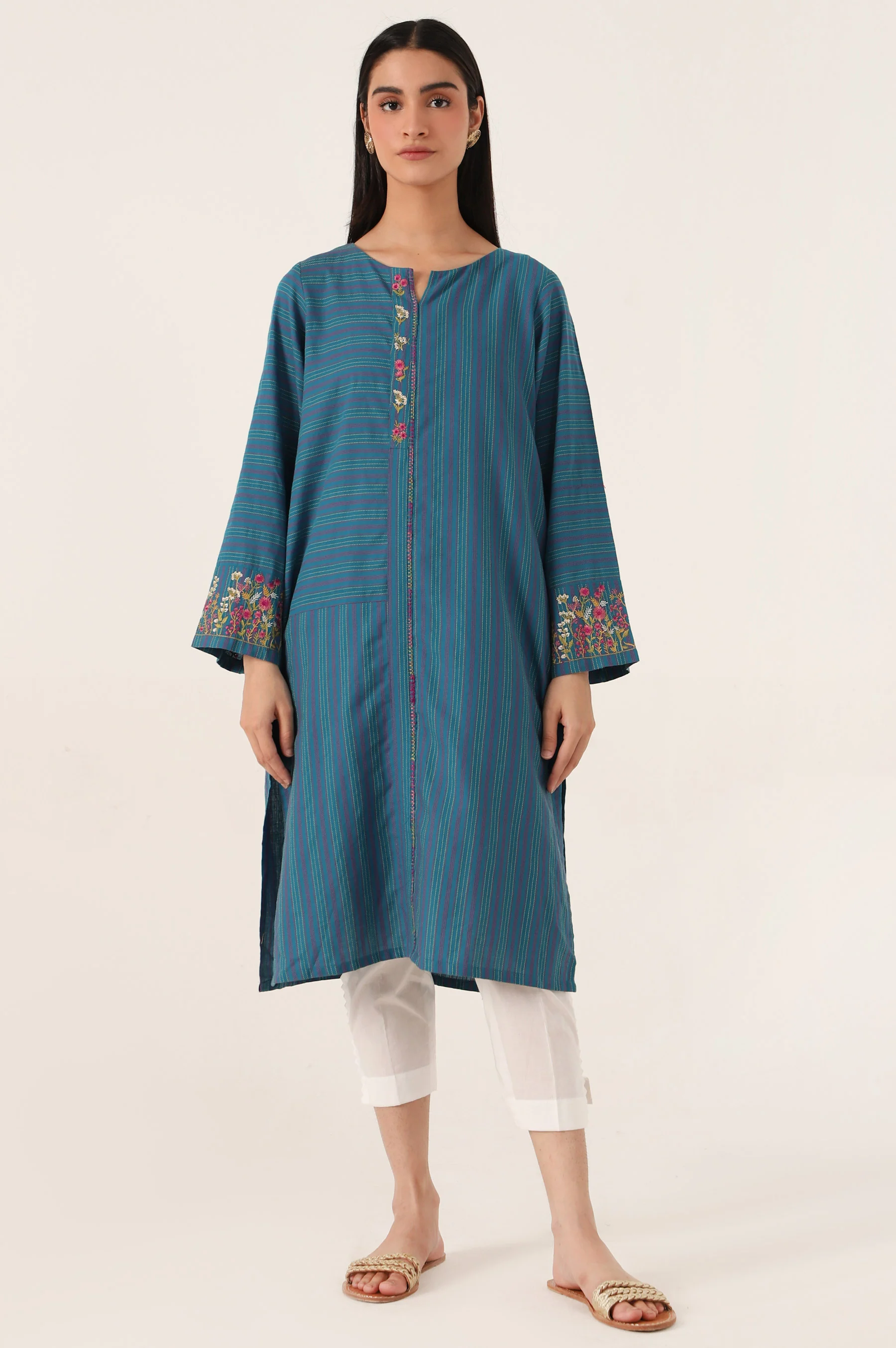 Stitched 1 Piece Embroidered Yarn Dyed Shirt