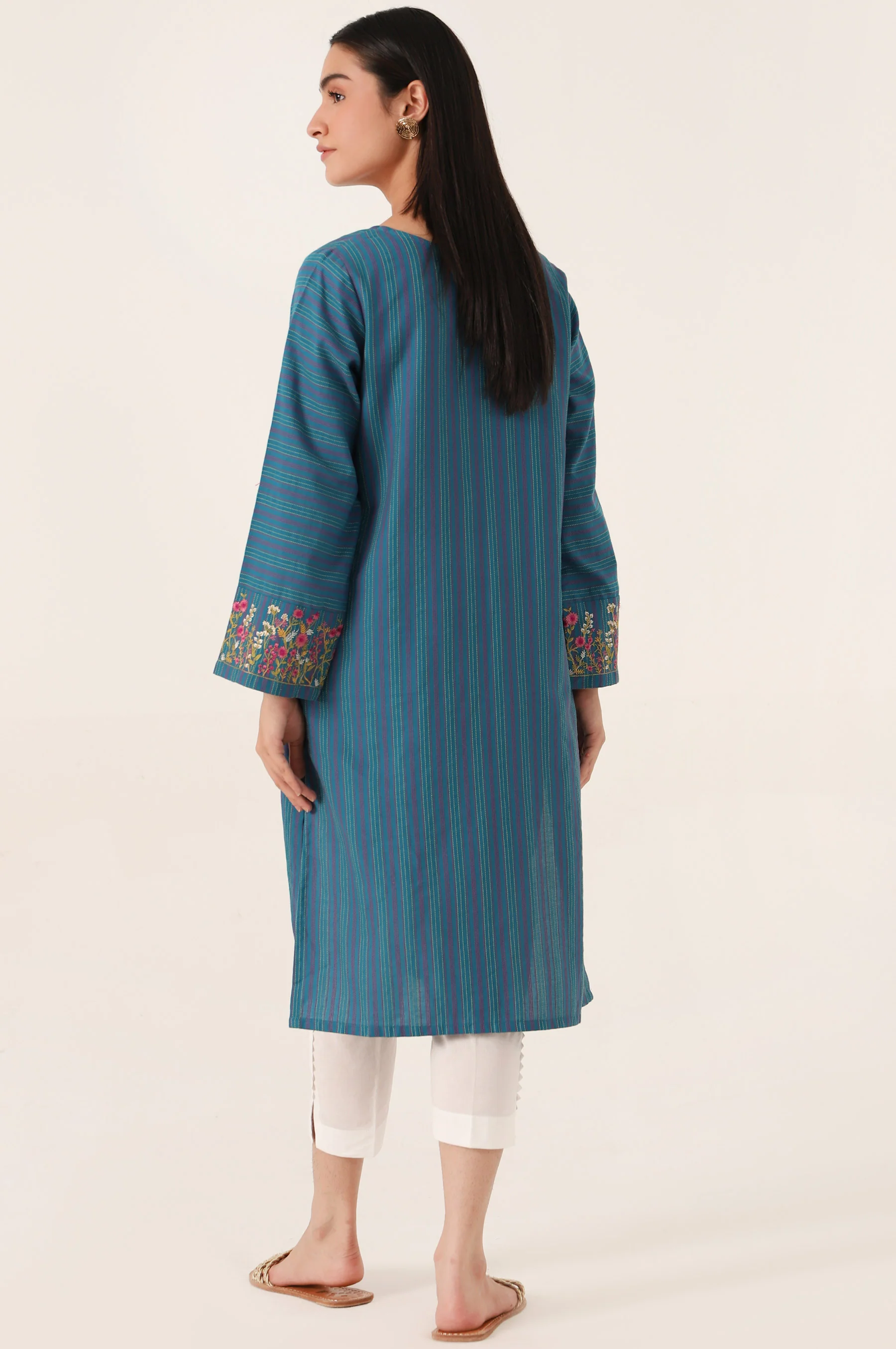 Stitched 1 Piece Embroidered Yarn Dyed Shirt - Image 3