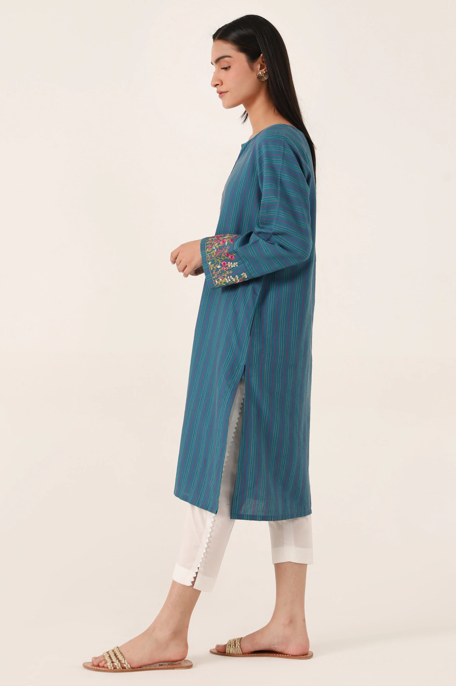 Stitched 1 Piece Embroidered Yarn Dyed Shirt - Image 4