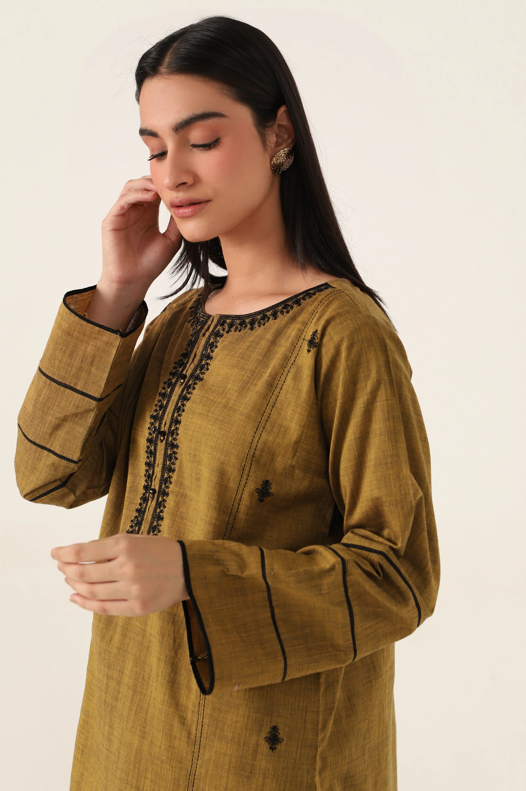 Stitched 1 Piece Embroidered Yarn Dyed Shirt - Image 4