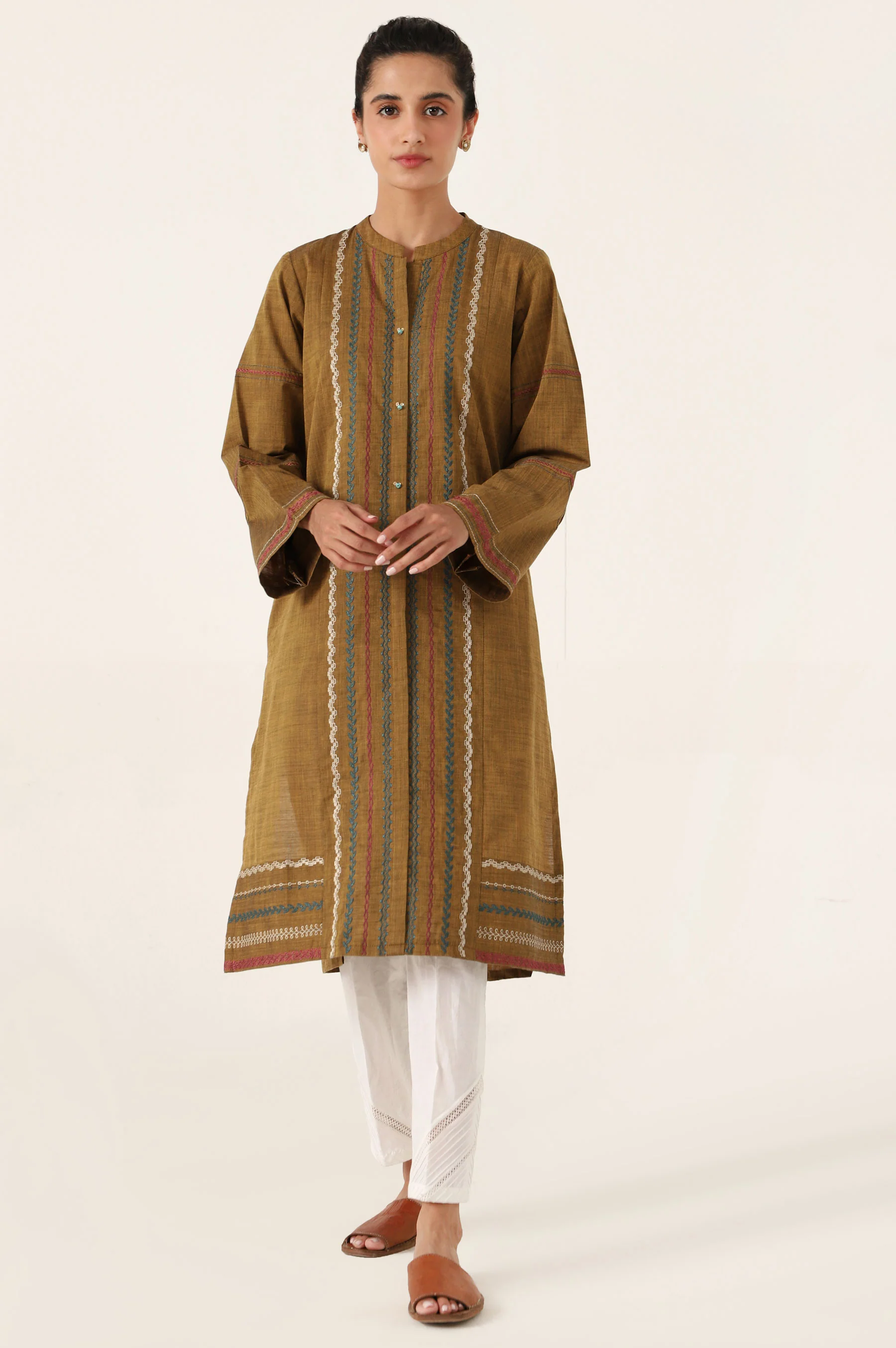Stitched 1 Piece Embroidered Yarn Dyed Shirt