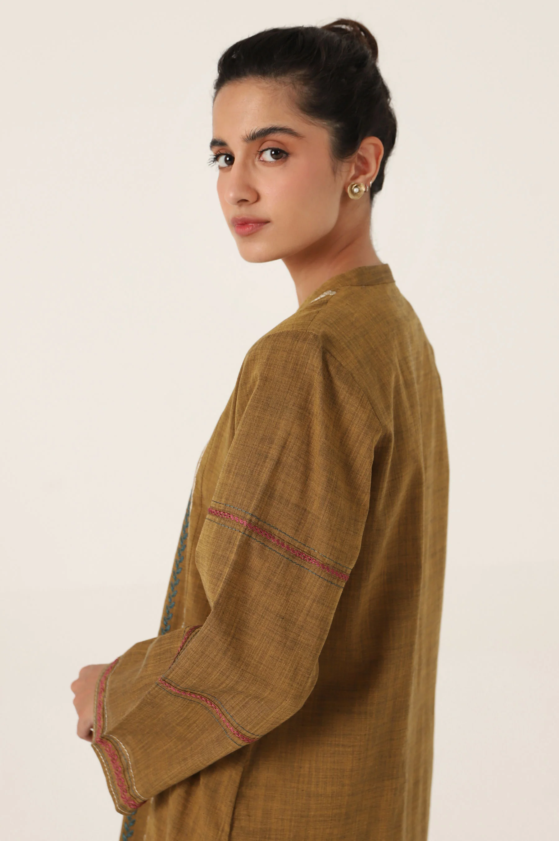 Stitched 1 Piece Embroidered Yarn Dyed Shirt - Image 5
