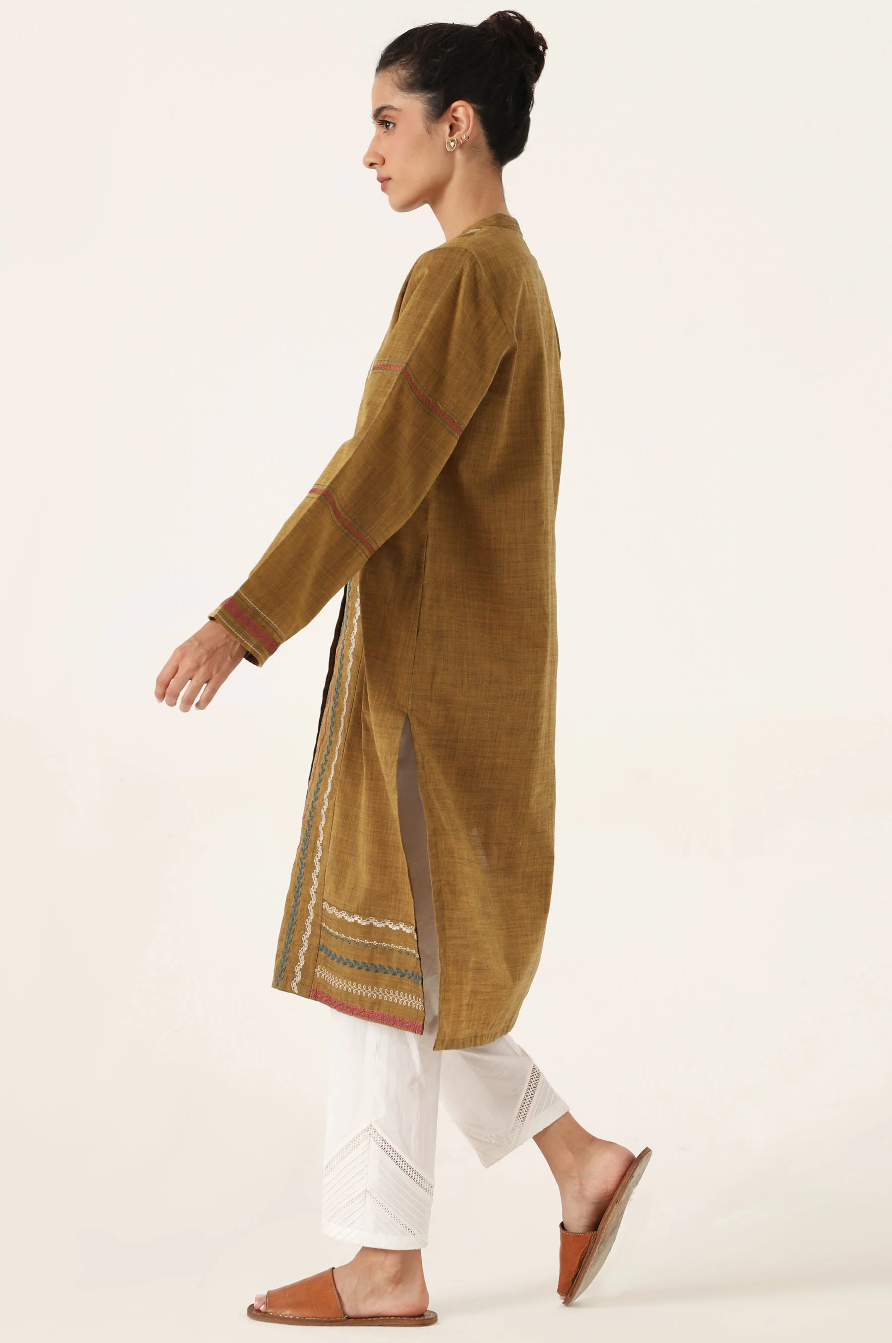 Stitched 1 Piece Embroidered Yarn Dyed Shirt - Image 6