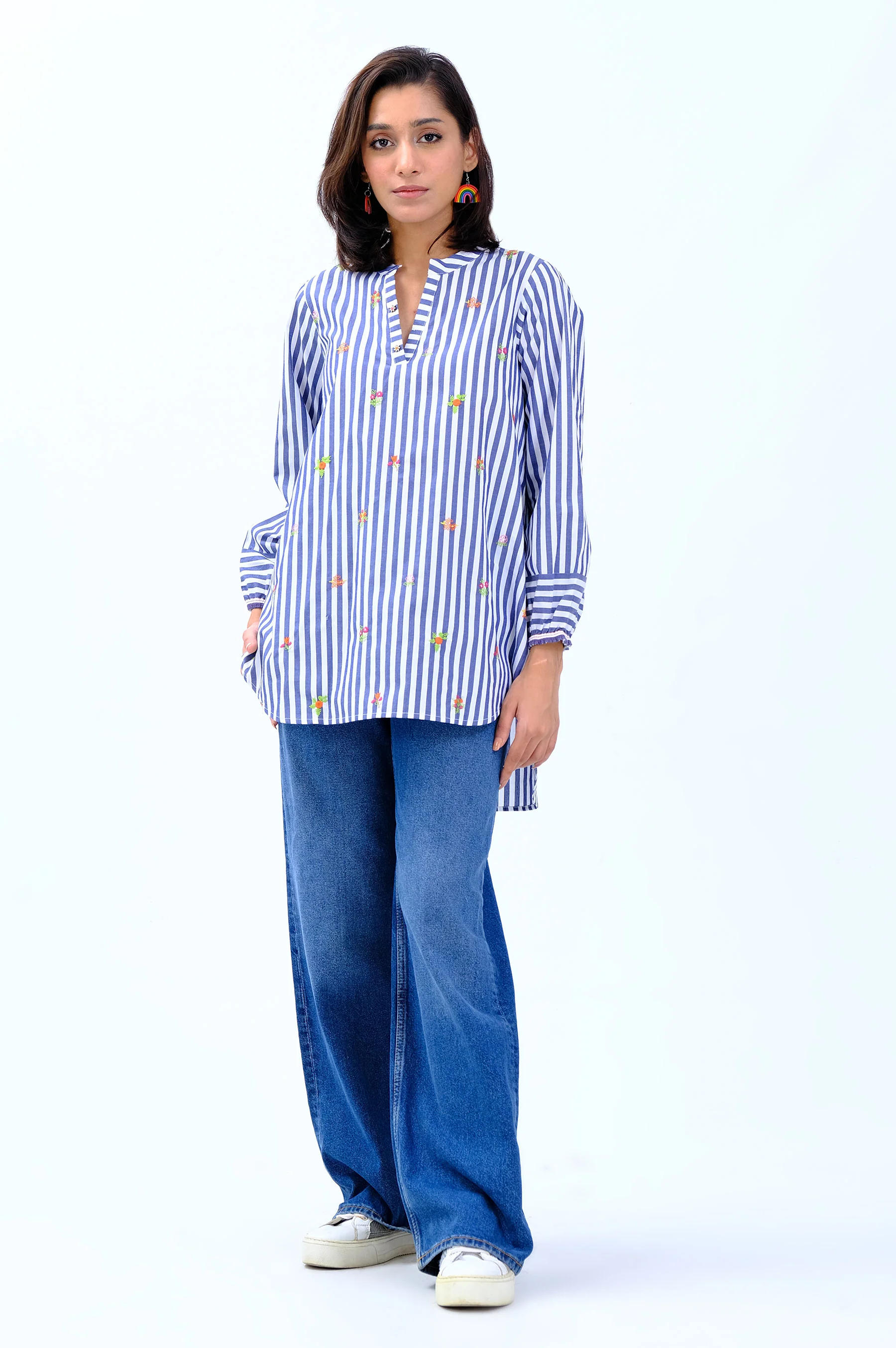 Stitched 1 Piece Embroidered Yarn Dyed Fusion Top - Image 2
