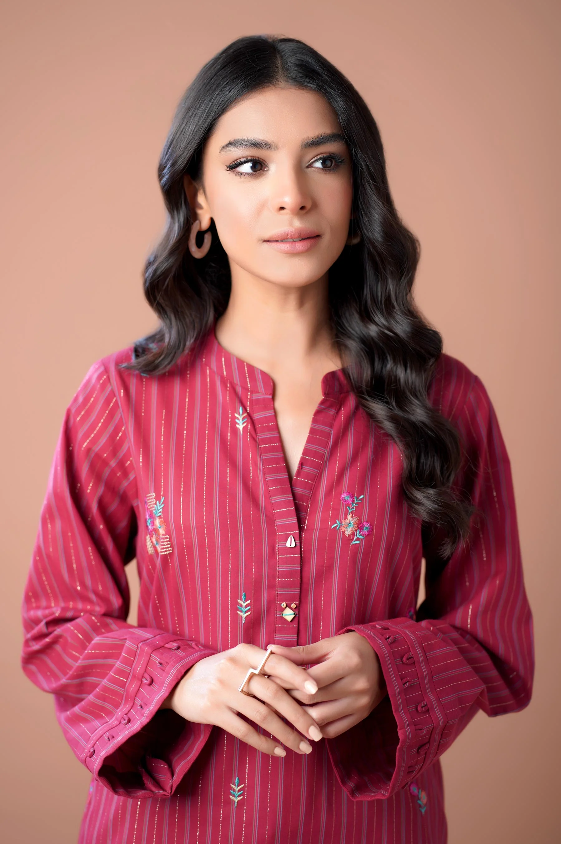 Stitched 1 Piece Embroidered Yarn Dyed Shirt - Image 5