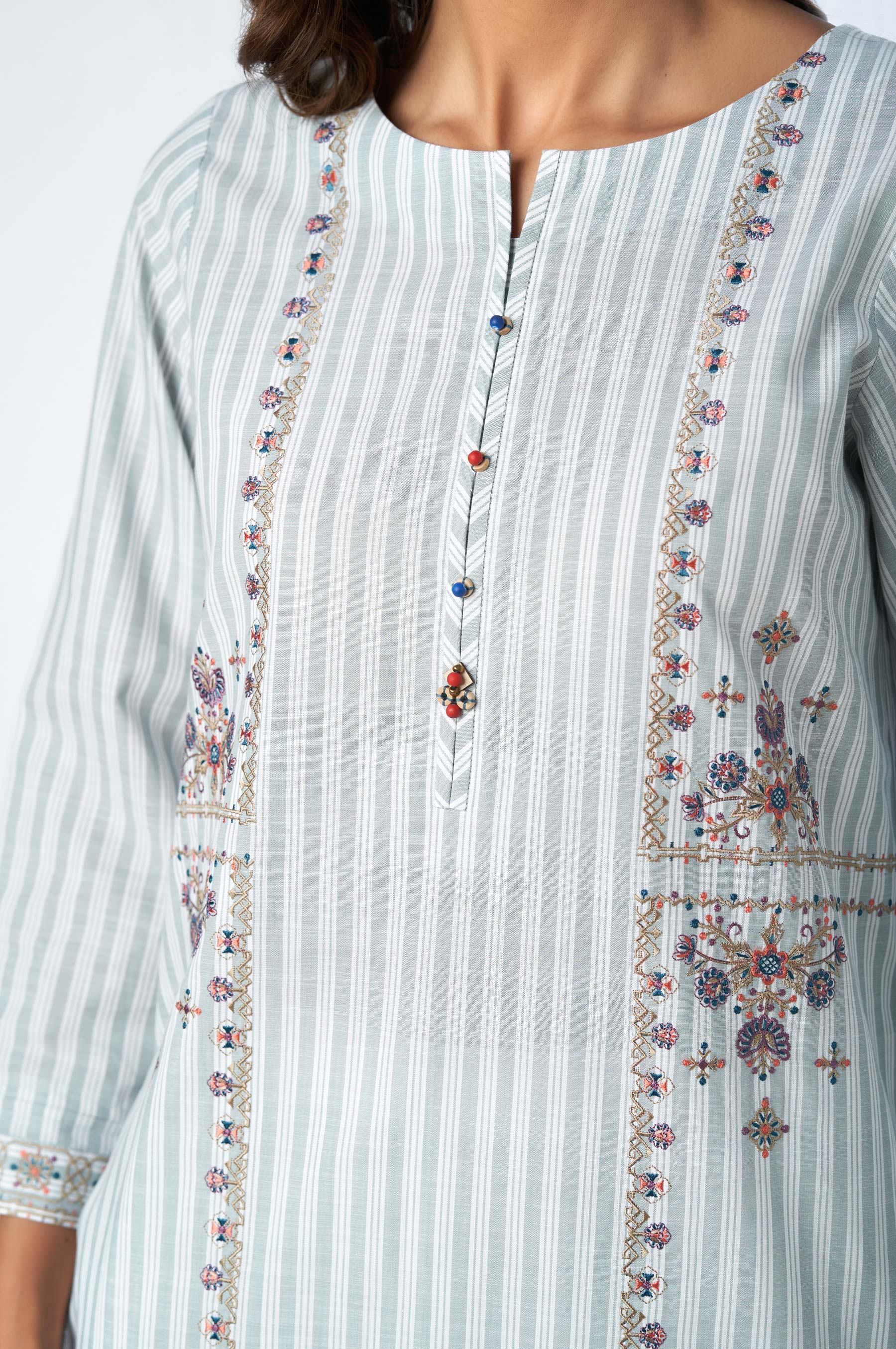 Stitched 1 Piece Embroidered Yarn Dyed Shirt - Image 5