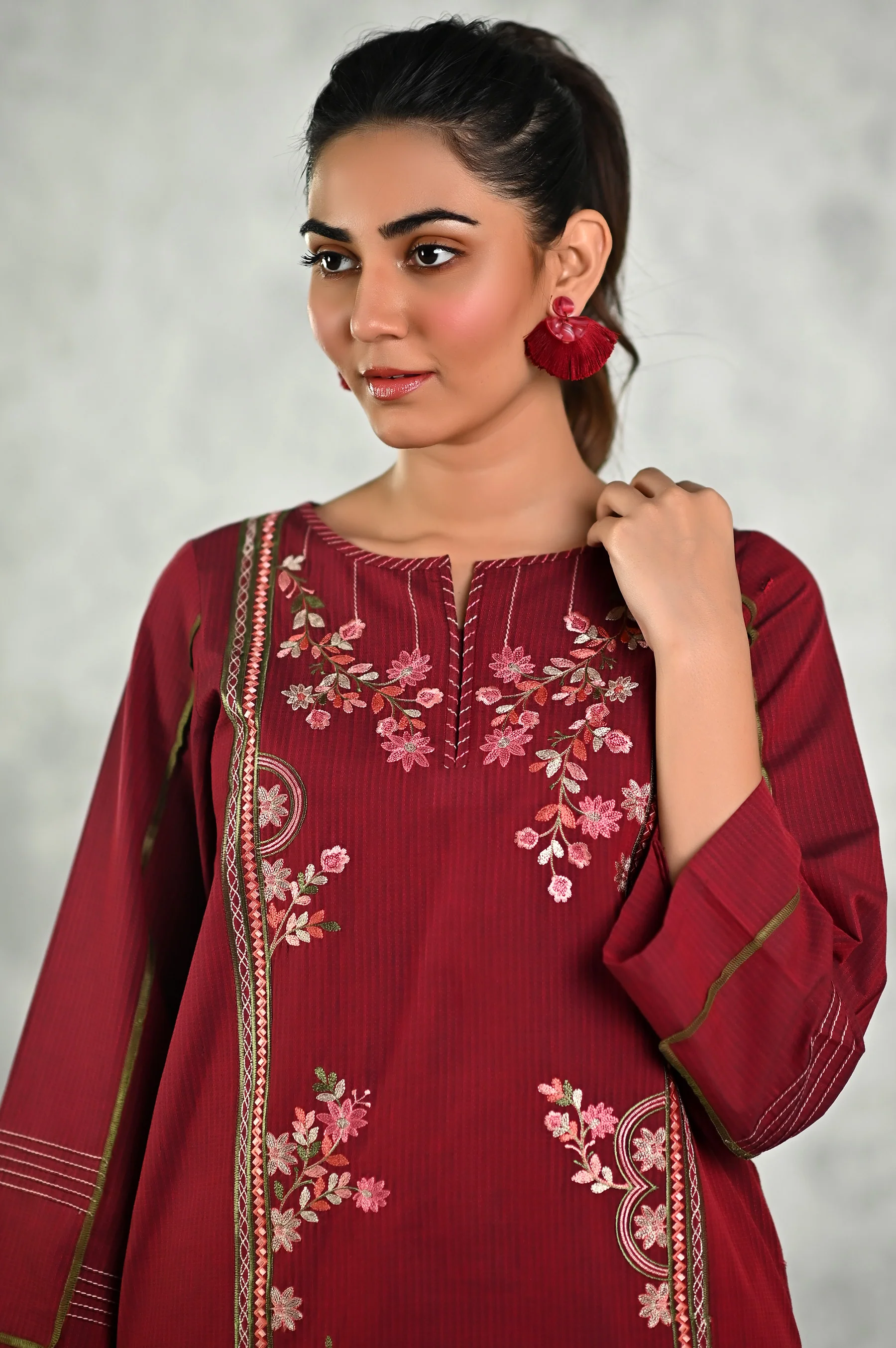 Stitched 1 Piece Embroidered Yarn Dyed Textured Shirt - Image 4
