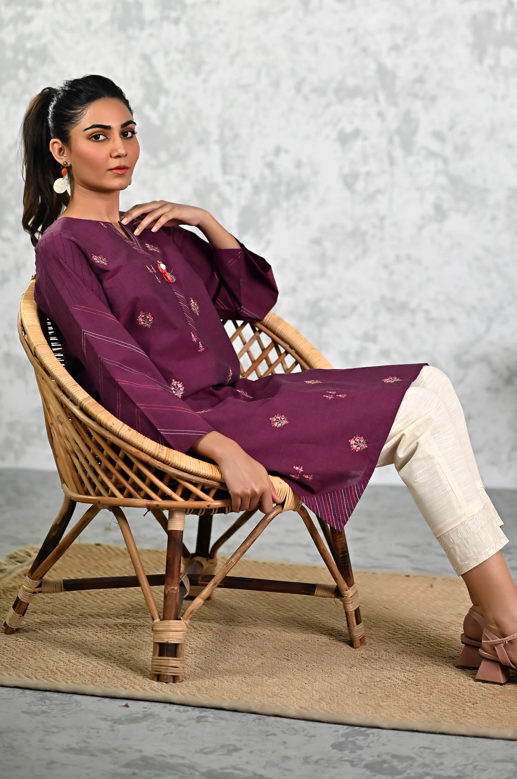 Stitched 1 Piece Embroidered Yarn Dyed Textured Shirt - Image 3