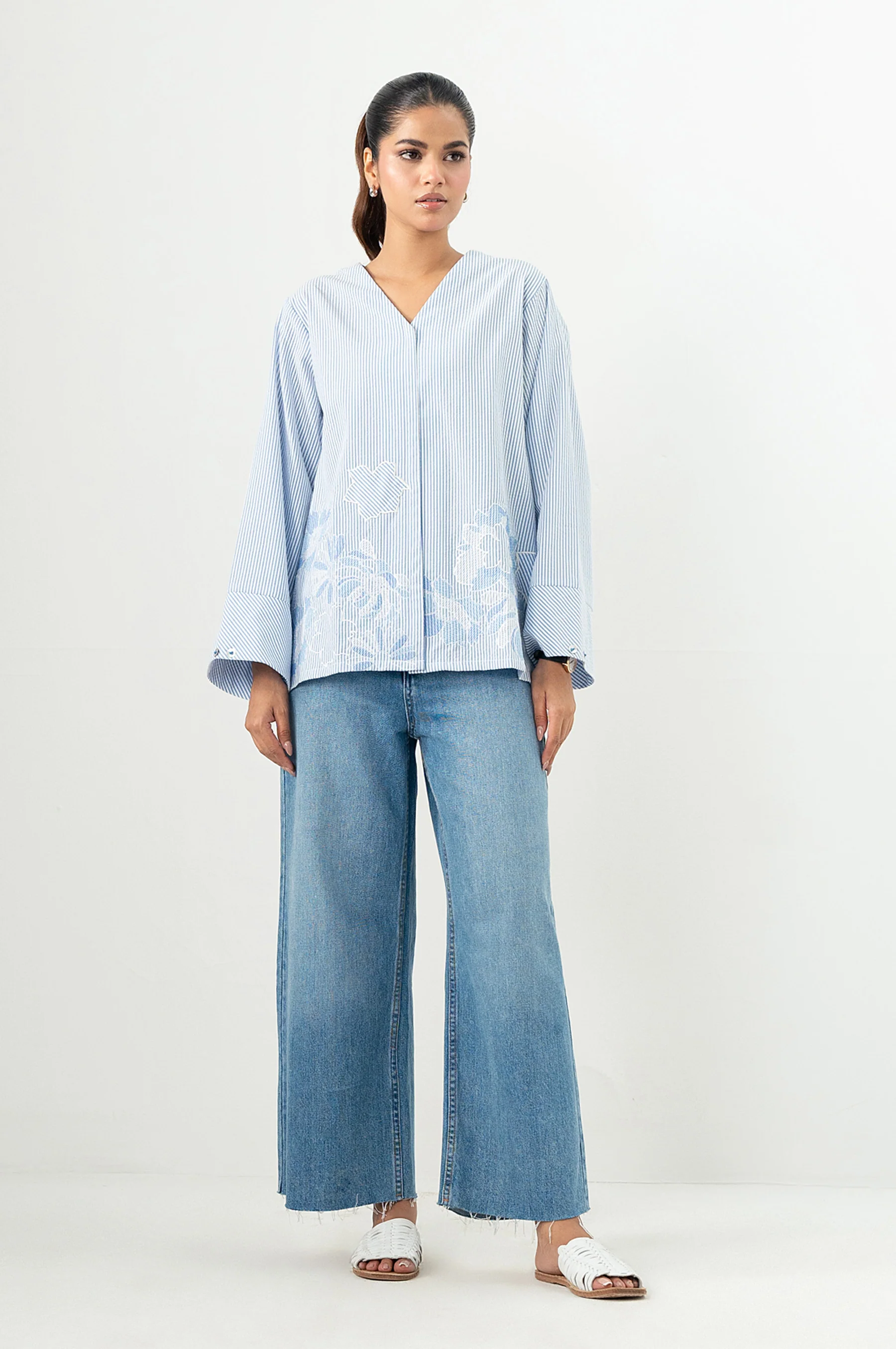 Stitched 1 Piece Embroidered Yarn Dyed Top - Image 2