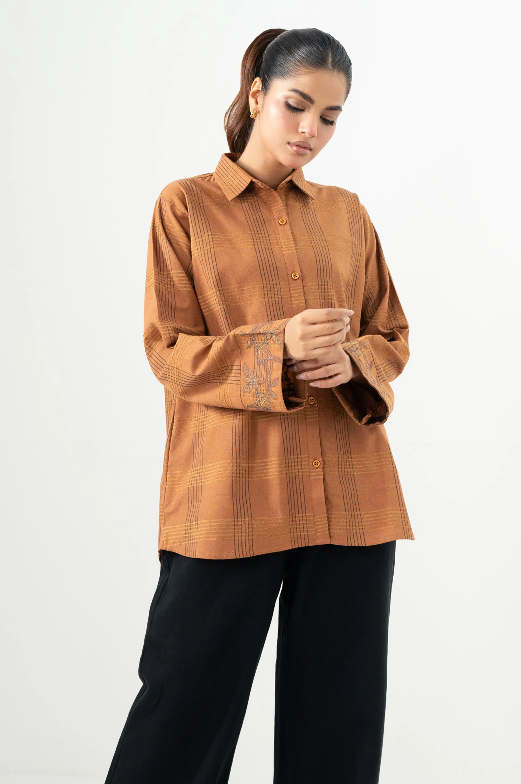 Stitched 1 Piece Embroidered Yarn Dyed Top - Image 2