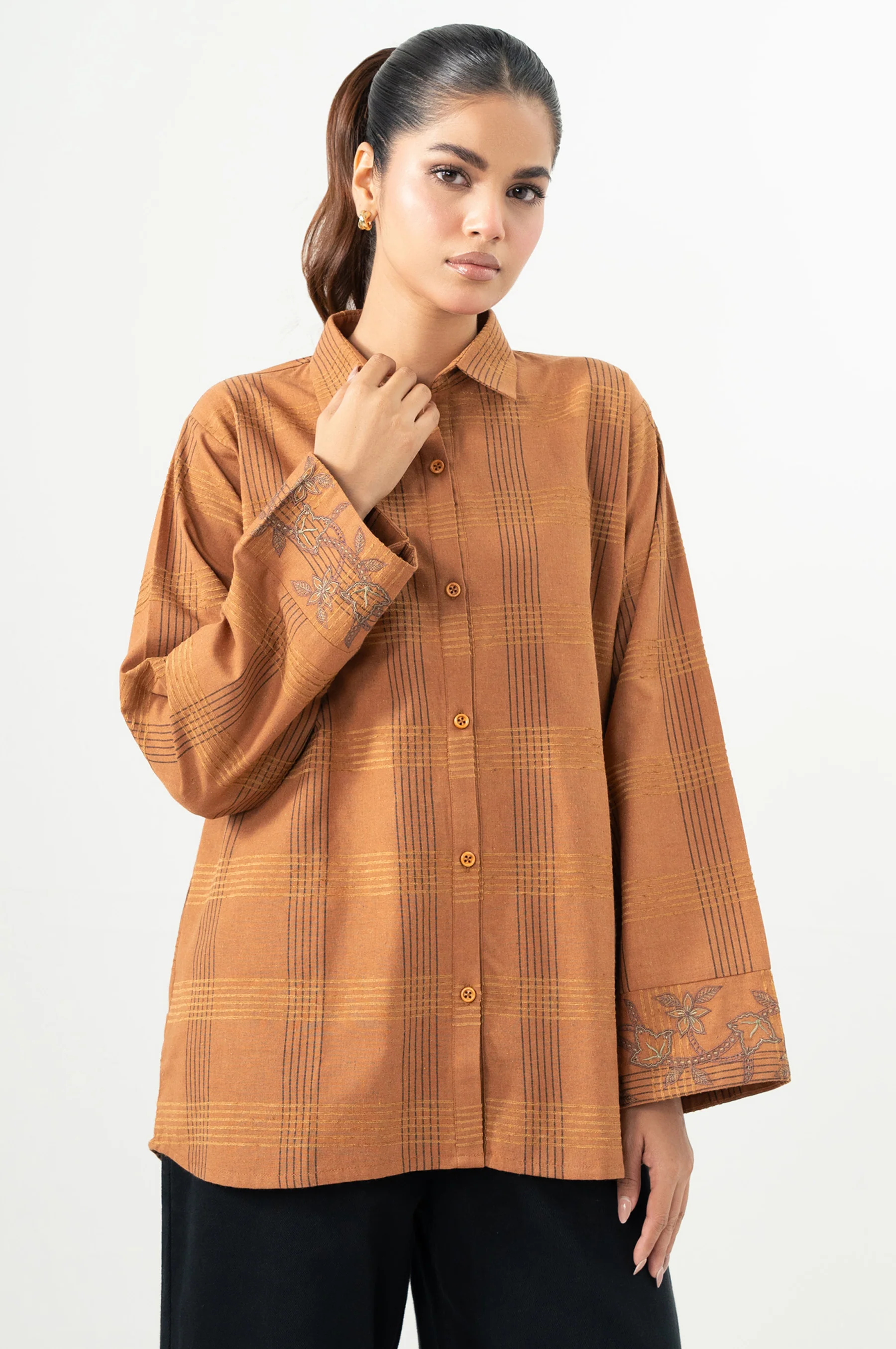 Stitched 1 Piece Embroidered Yarn Dyed Top - Image 3