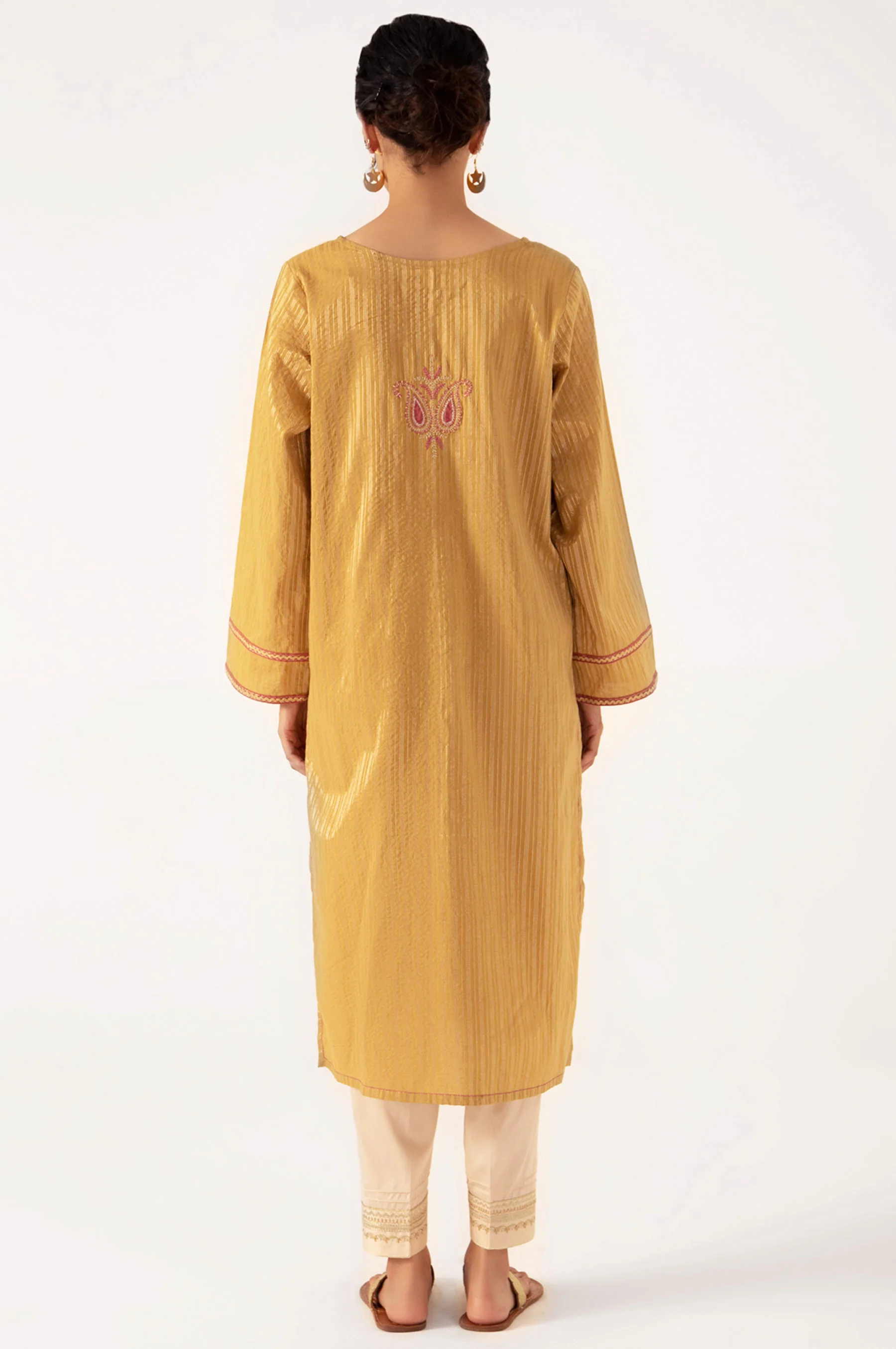 Stitched 1 Piece Embroidered Zari Lines Shirt - Image 3