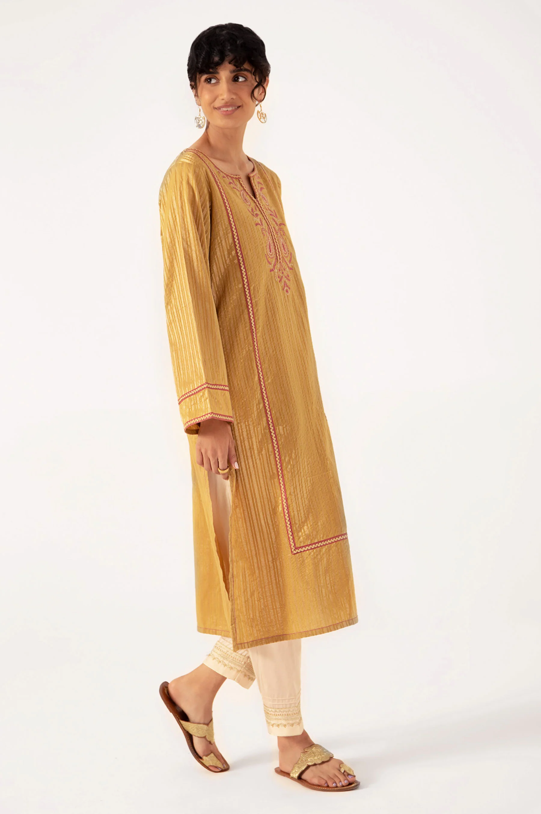 Stitched 1 Piece Embroidered Zari Lines Shirt - Image 4