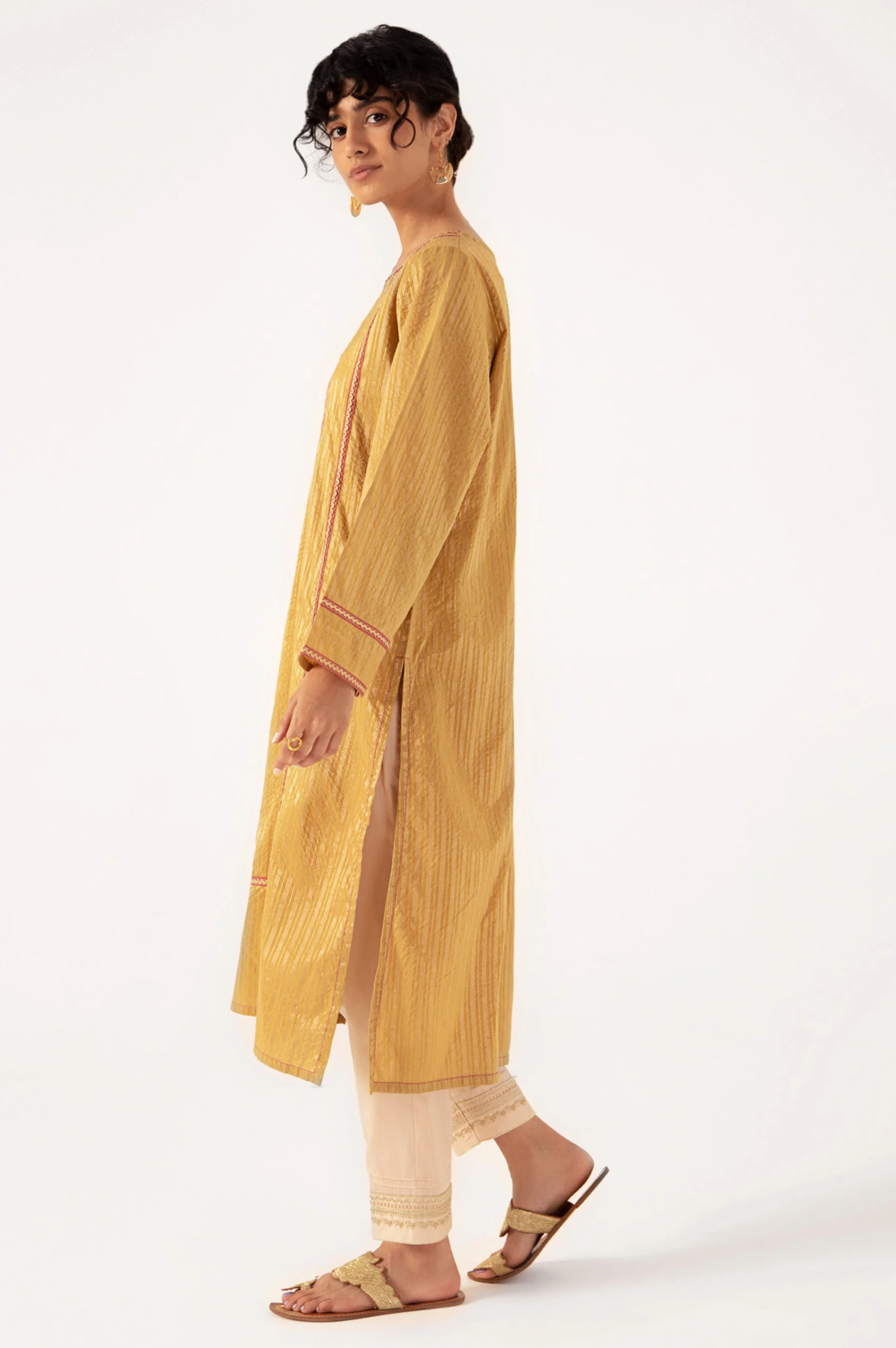 Stitched 1 Piece Embroidered Zari Lines Shirt - Image 5