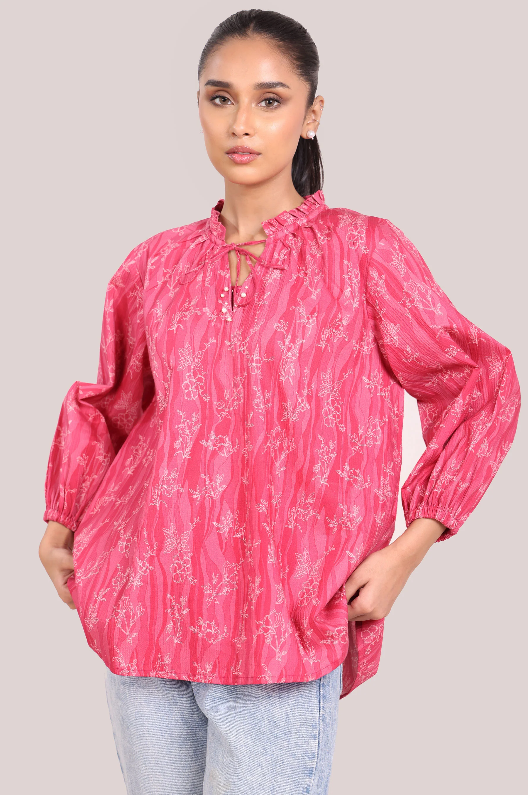 Stitched 1 Piece Stylized Printed Ripple Crinkle Top - Image 2