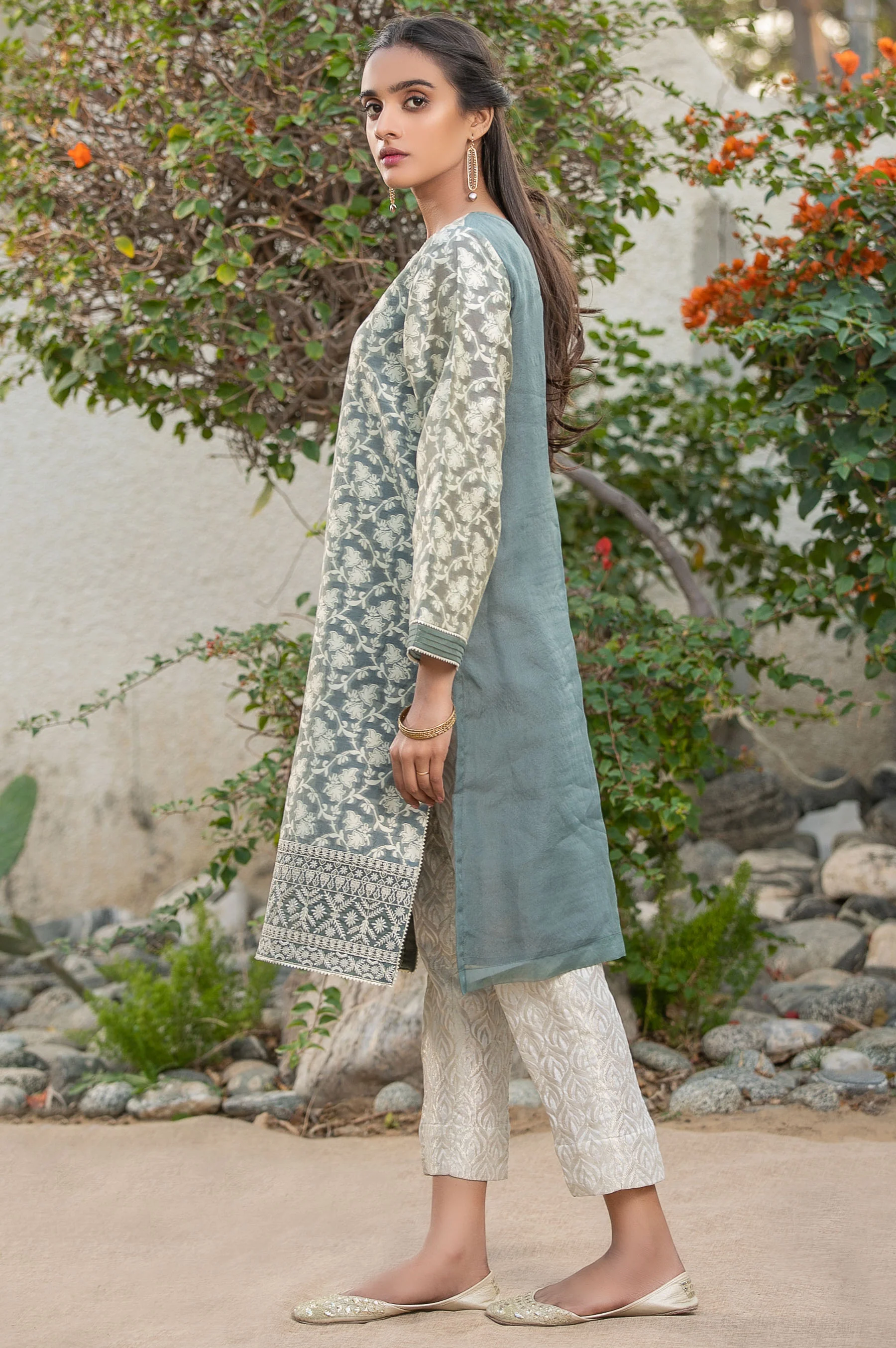 Stitched 1 Piece Jacquard Organza Embroidered Shirt - Image 2