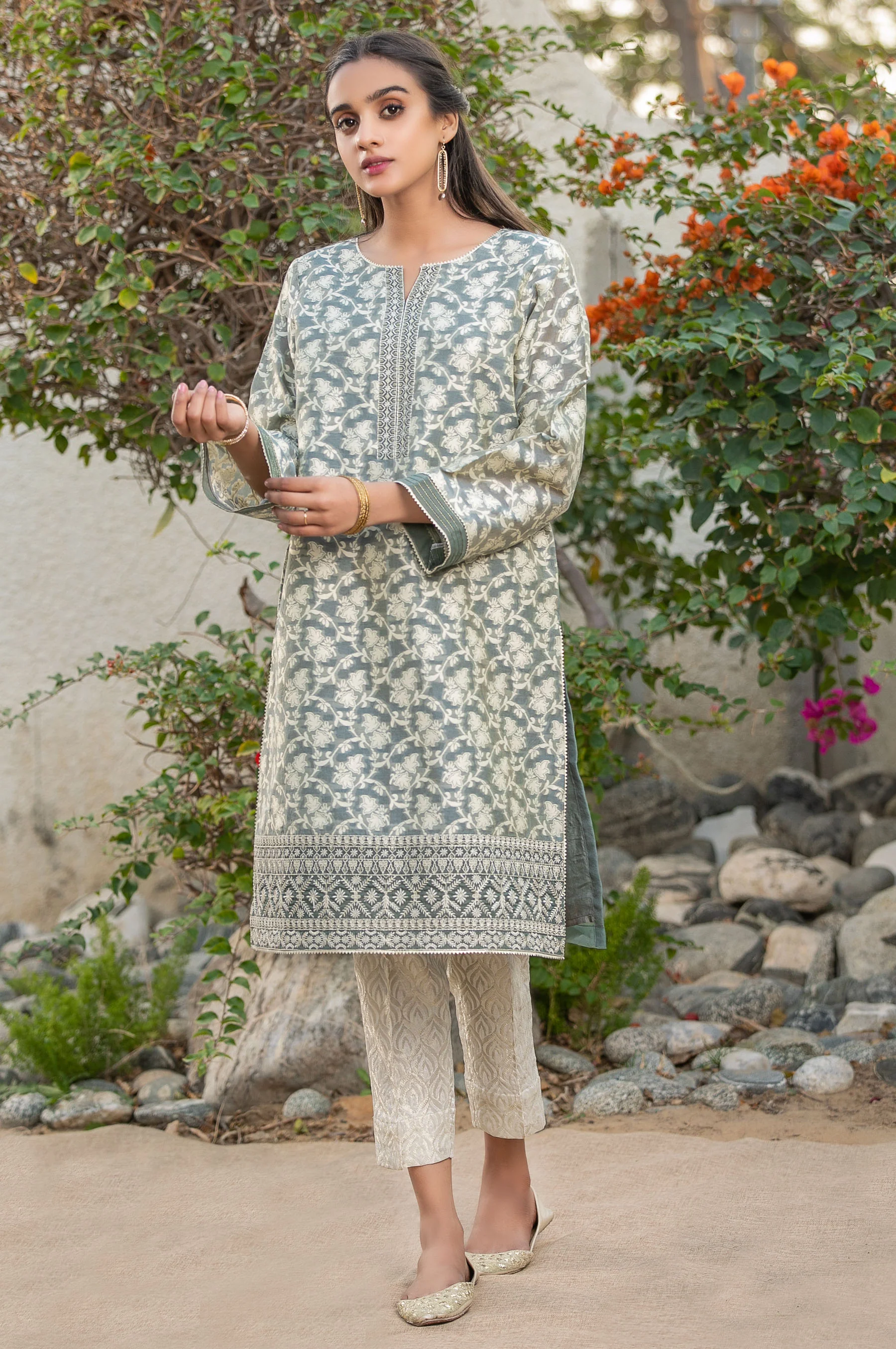 Stitched 1 Piece Jacquard Organza Embroidered Shirt - Image 3