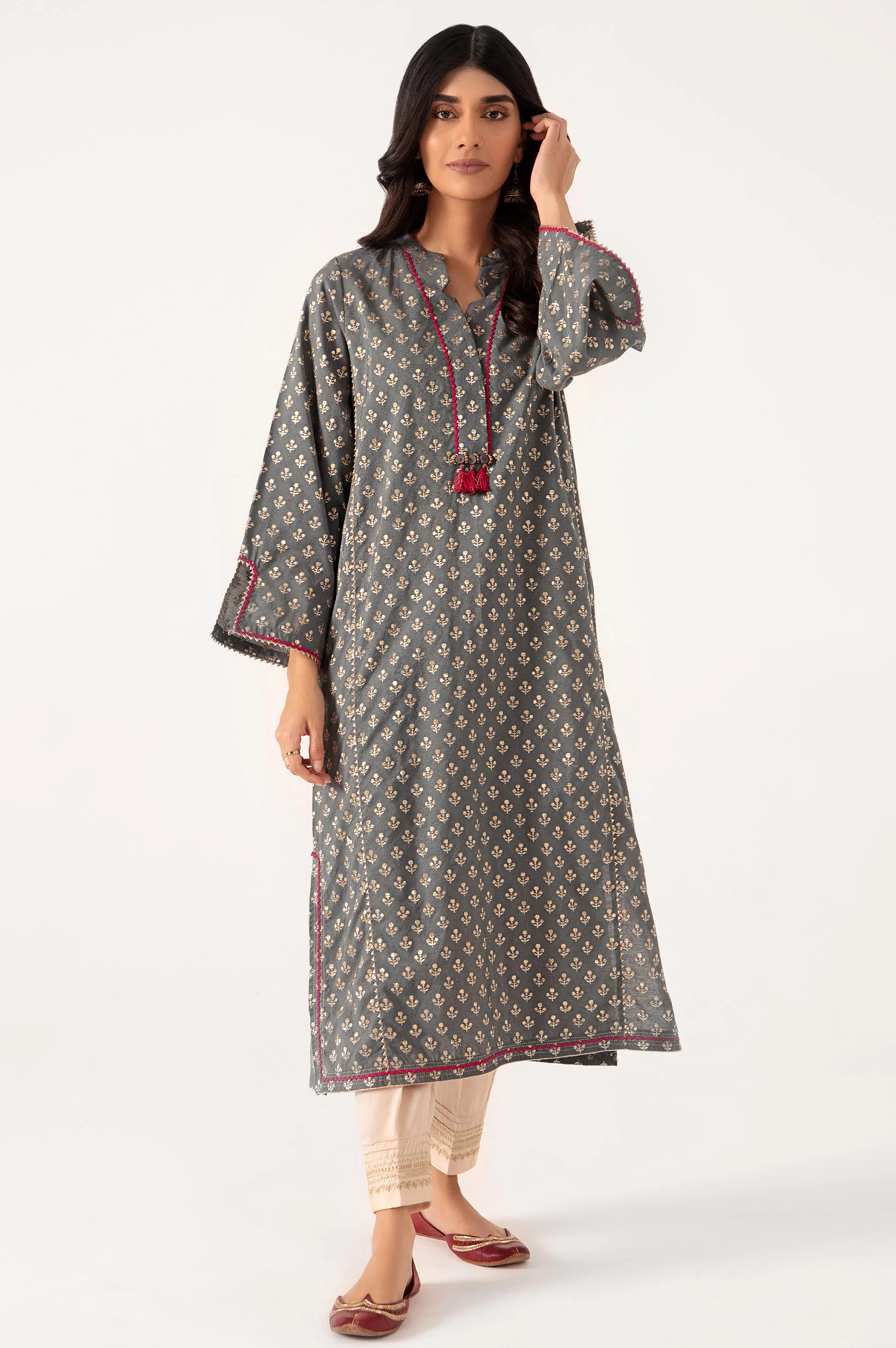Stitched 1 Piece Embellished Jacquard Shirt - Image 3
