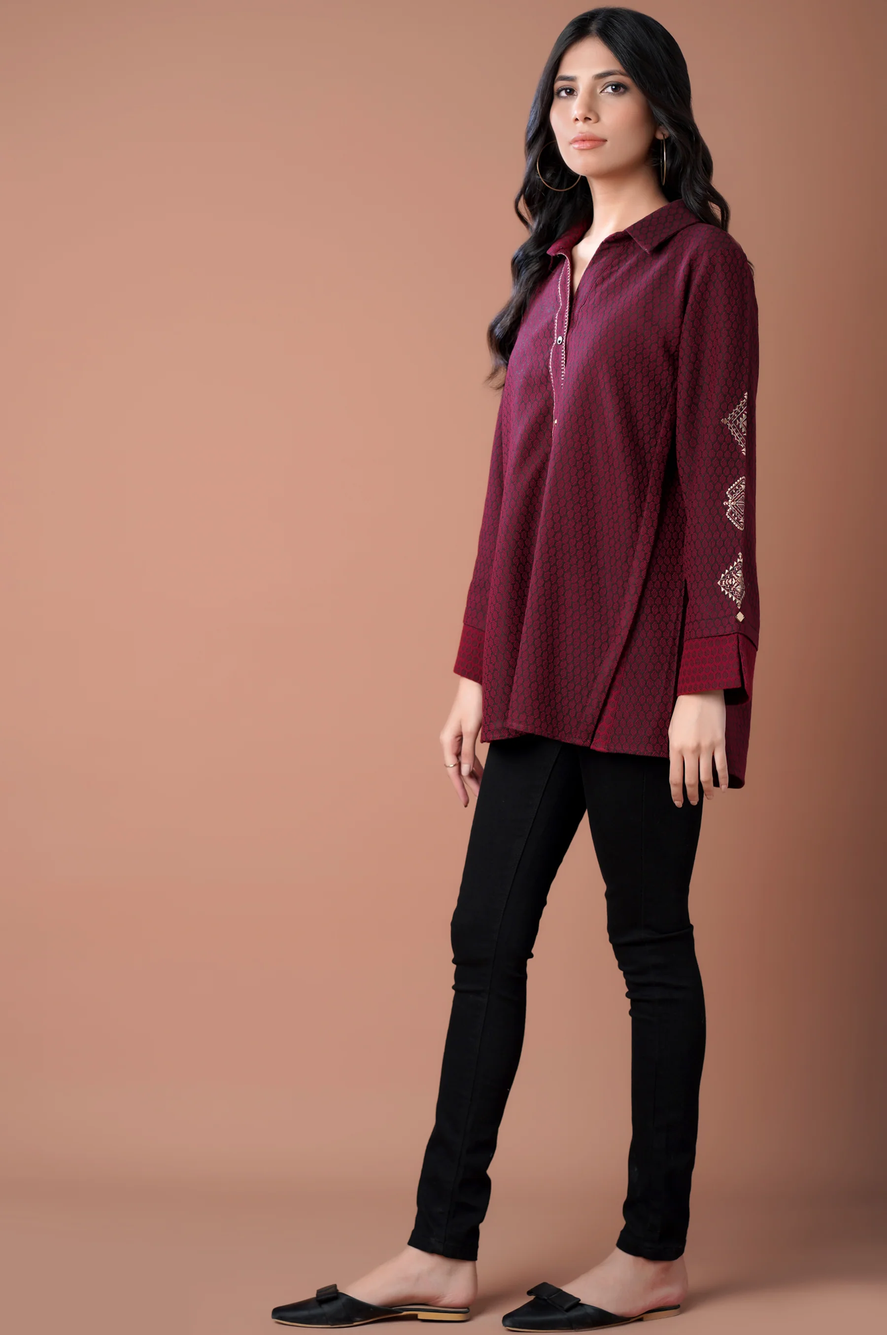 Stitched 1 Piece Colored Jacquard Top - Image 3